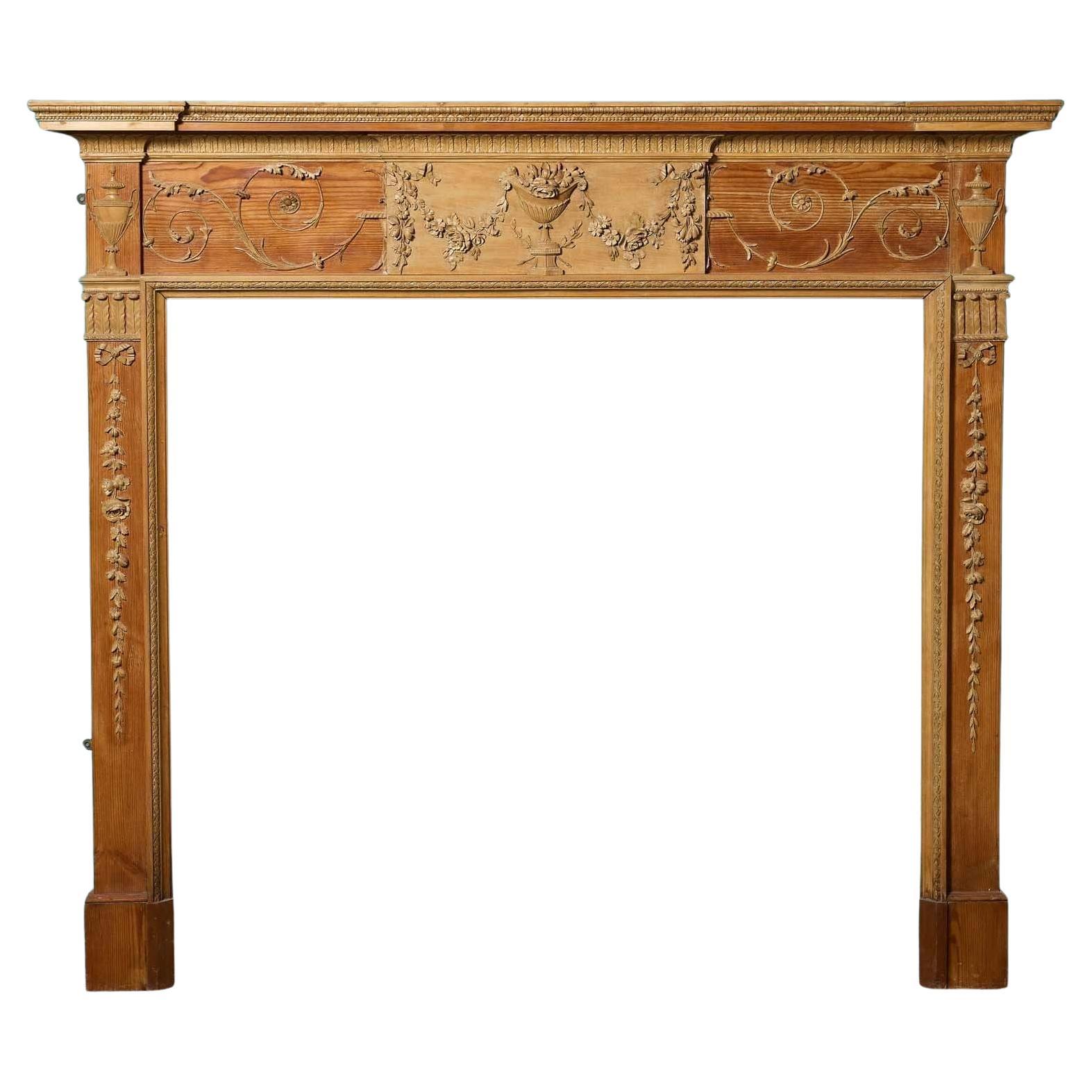 George III Carved Pine Fire Surround in the Adam Style For Sale