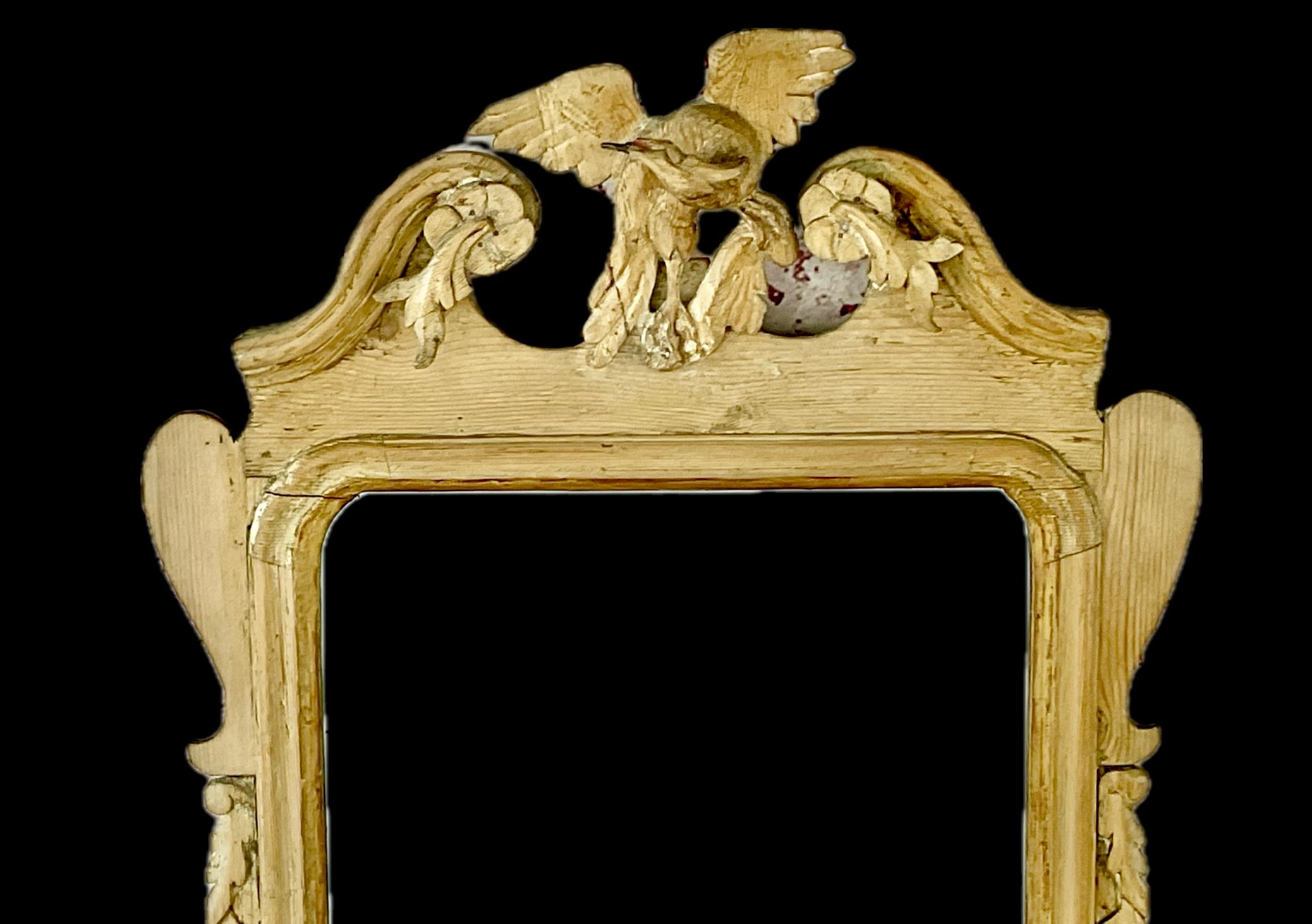 Carved George III Pine Mirror With Eagle Pediment For Sale