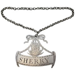 George III Provincial Silver Wine Label Sherry, Robert Scott II, circa 1790-1793 Antique George III Provincial Silver Wine Label Sherry, Robert Scott II, circa 1790-1793
