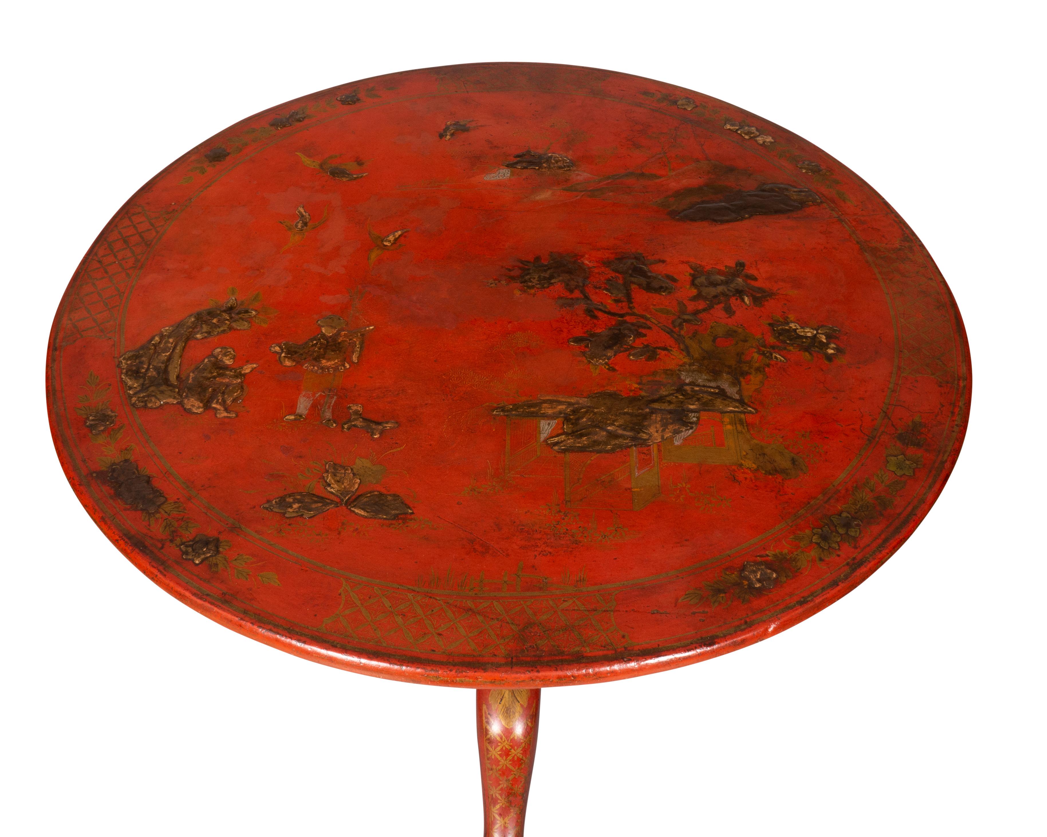 Mid-18th Century George III Red Japanned and Gilded Tilt Top Table