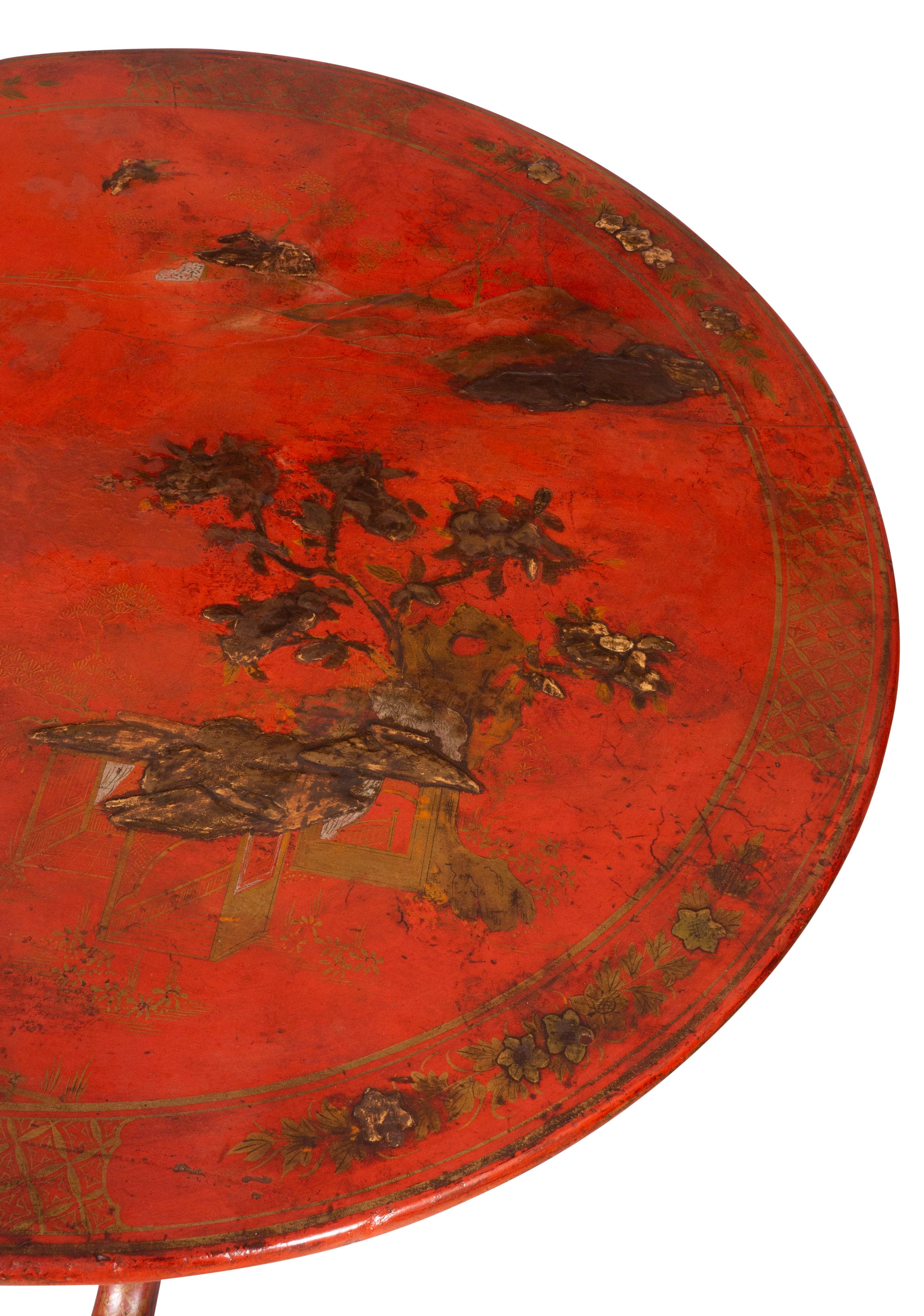 Oak George III Red Japanned and Gilded Tilt Top Table For Sale