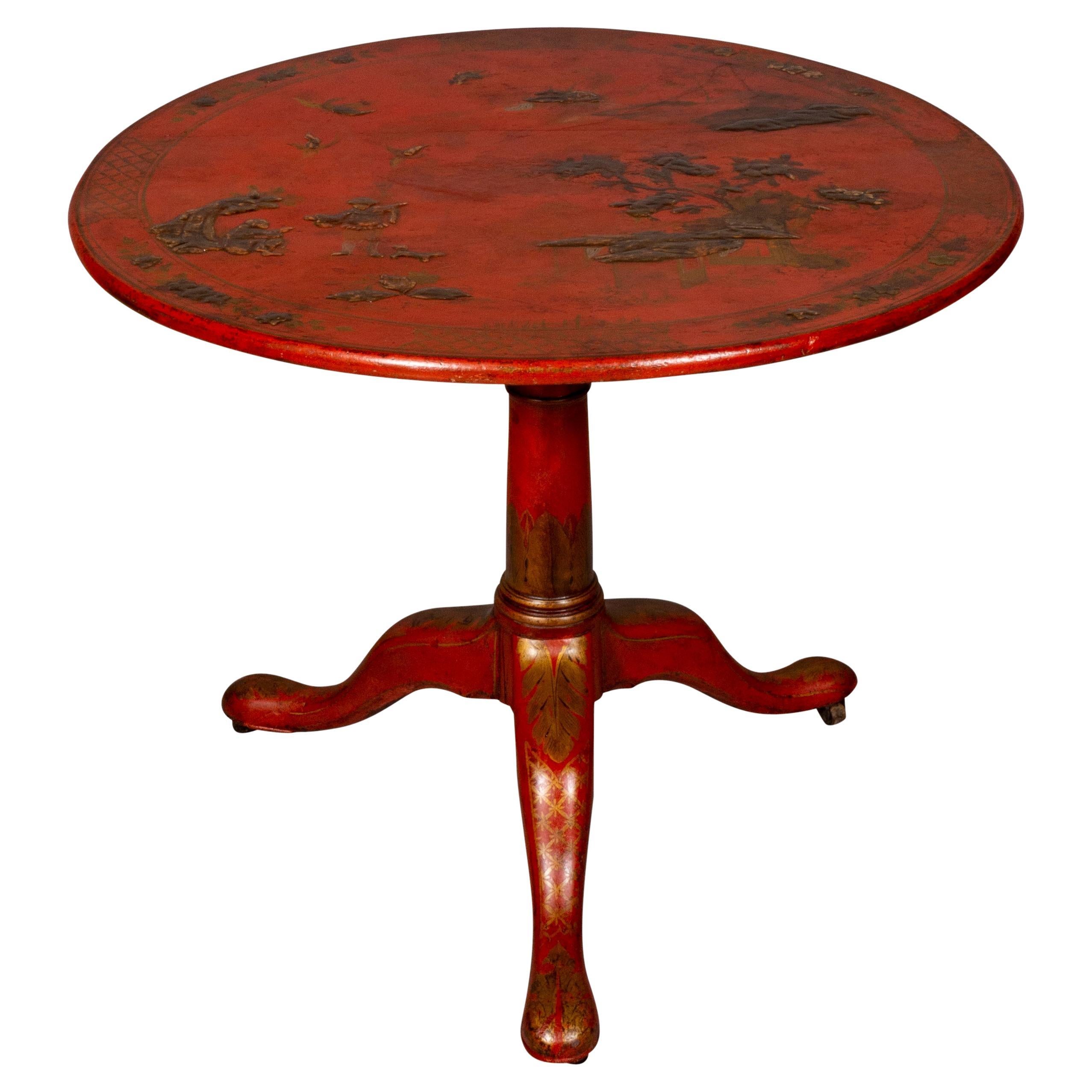 George III Red Japanned and Gilded Tilt Top Table For Sale