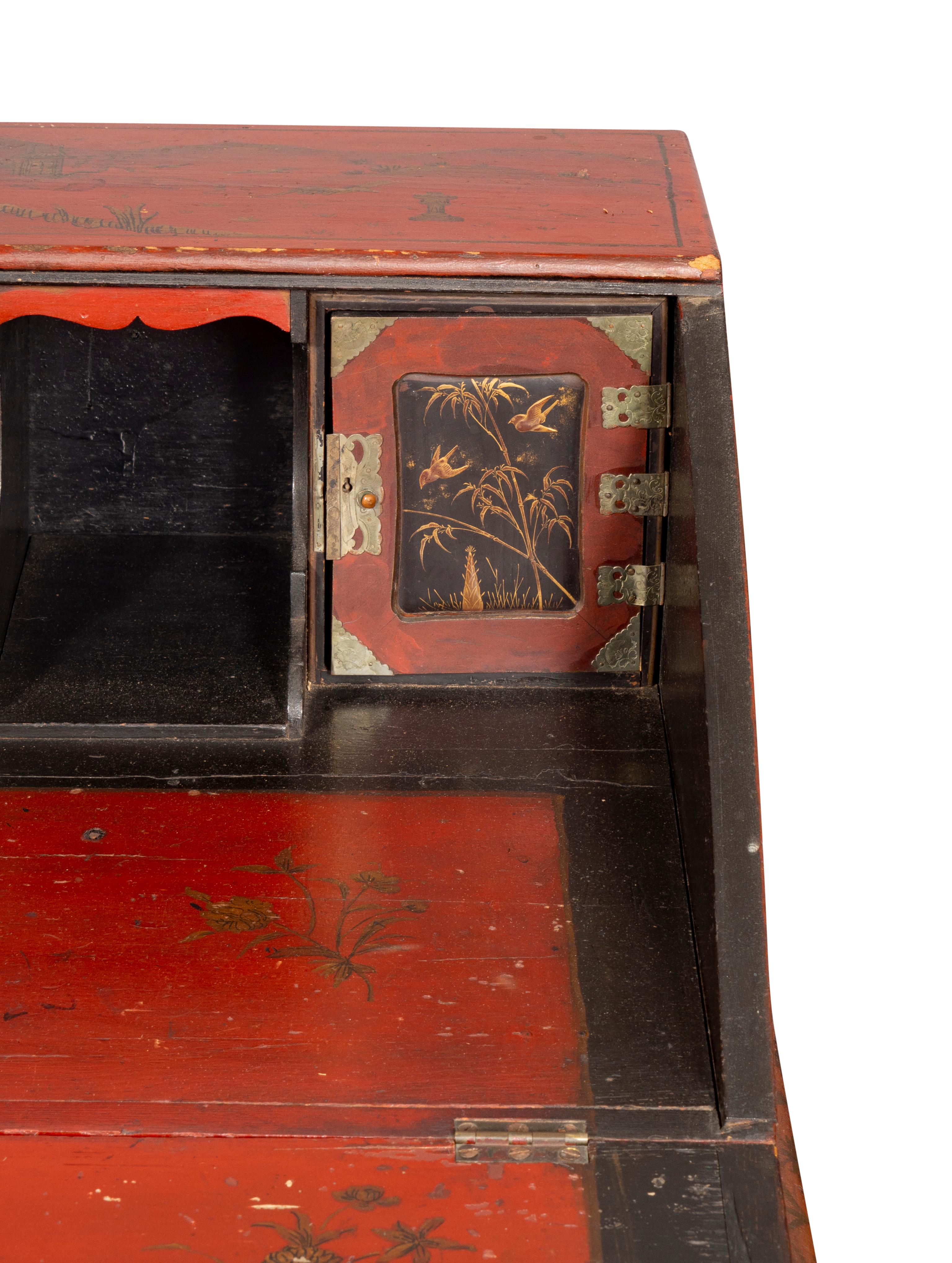 George III Red Japanned Slant Lid Desk For Sale 6