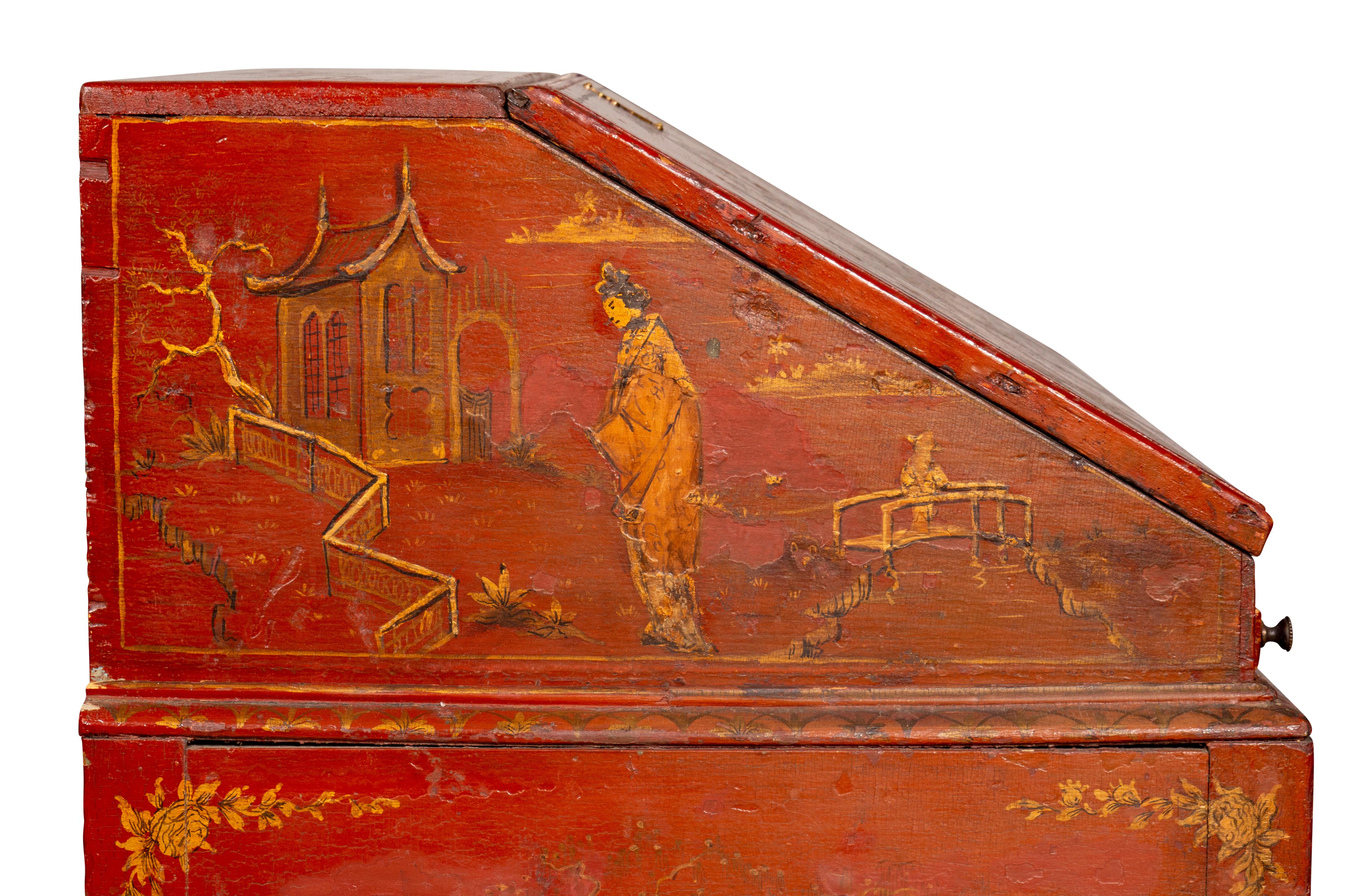 Schreibtisch mit schrägem Deckel aus rotem Japanglas, George III.-Zeit 3
