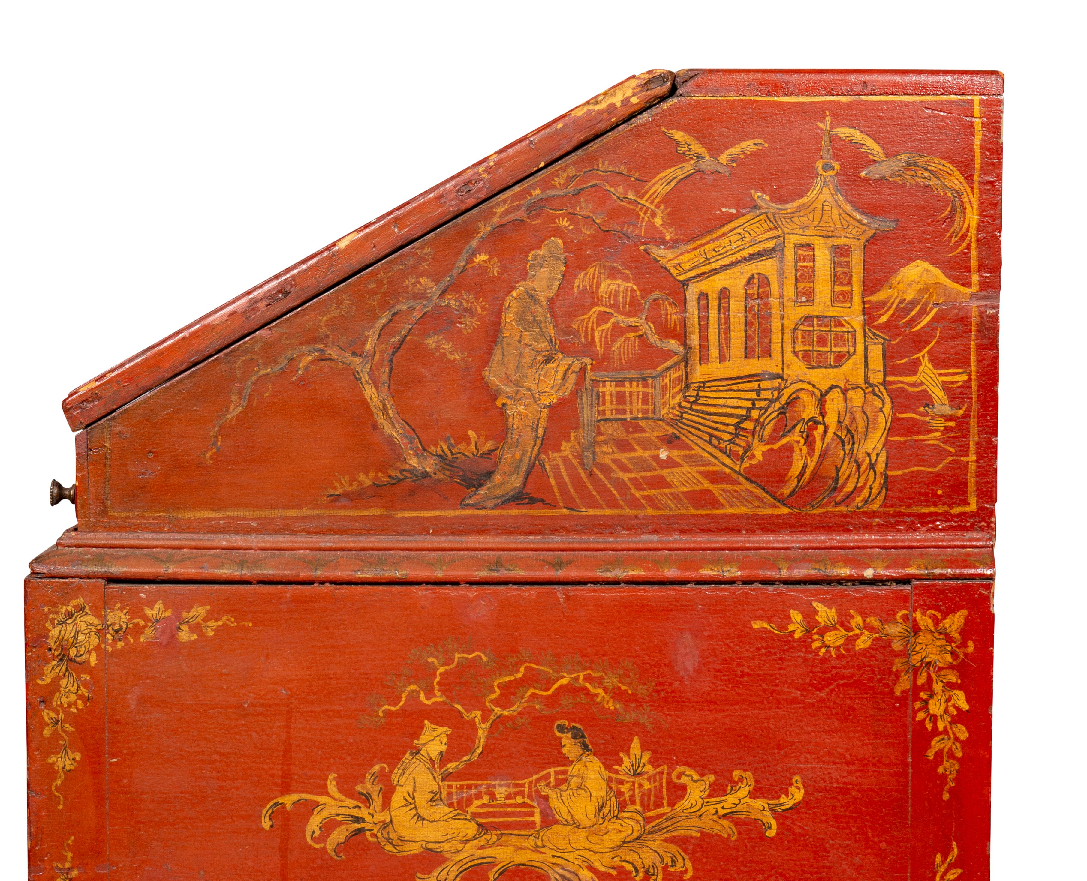 Schreibtisch mit schrägem Deckel aus rotem Japanglas, George III.-Zeit 5