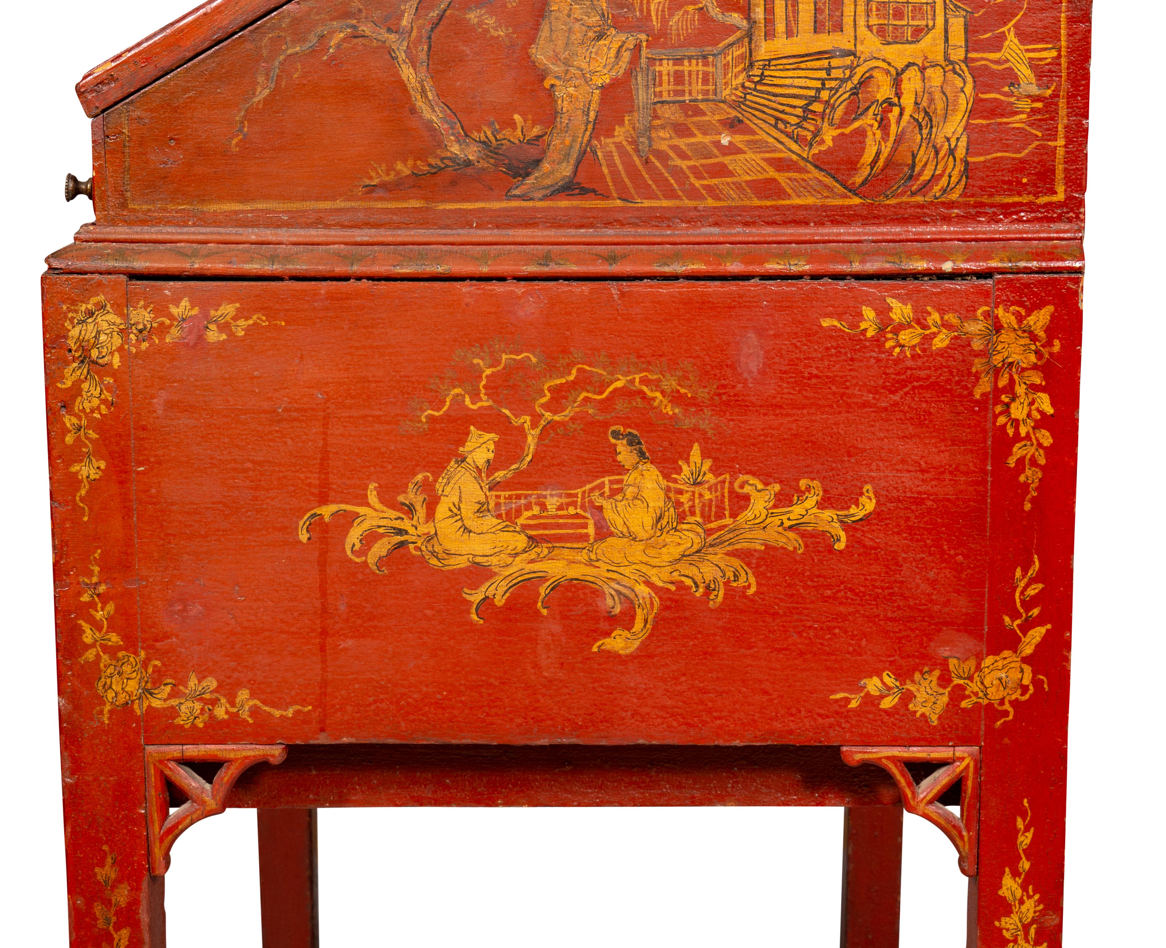 Schreibtisch mit schrägem Deckel aus rotem Japanglas, George III.-Zeit 6