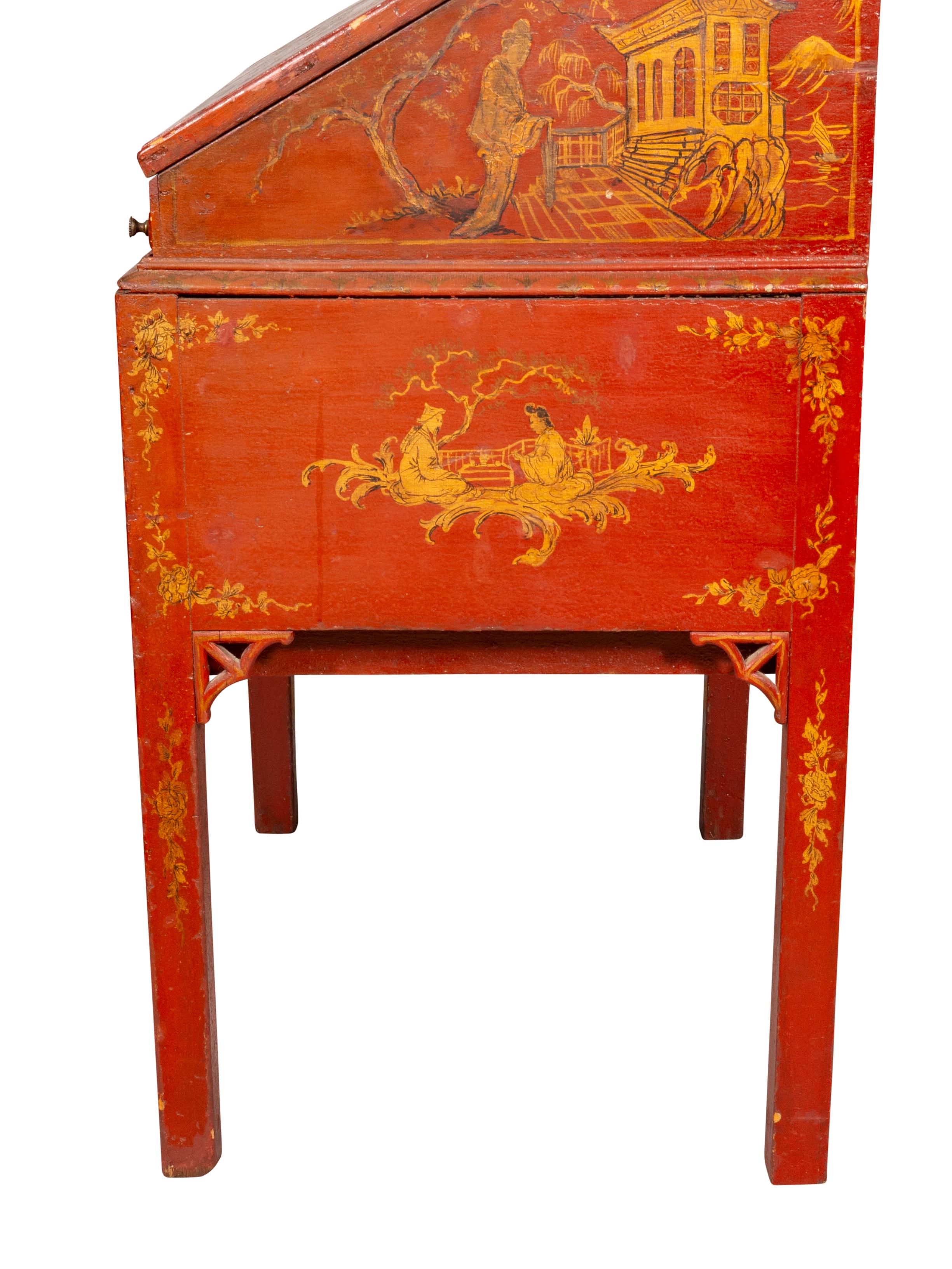 George III Red Japanned Slant Lid Desk For Sale 11