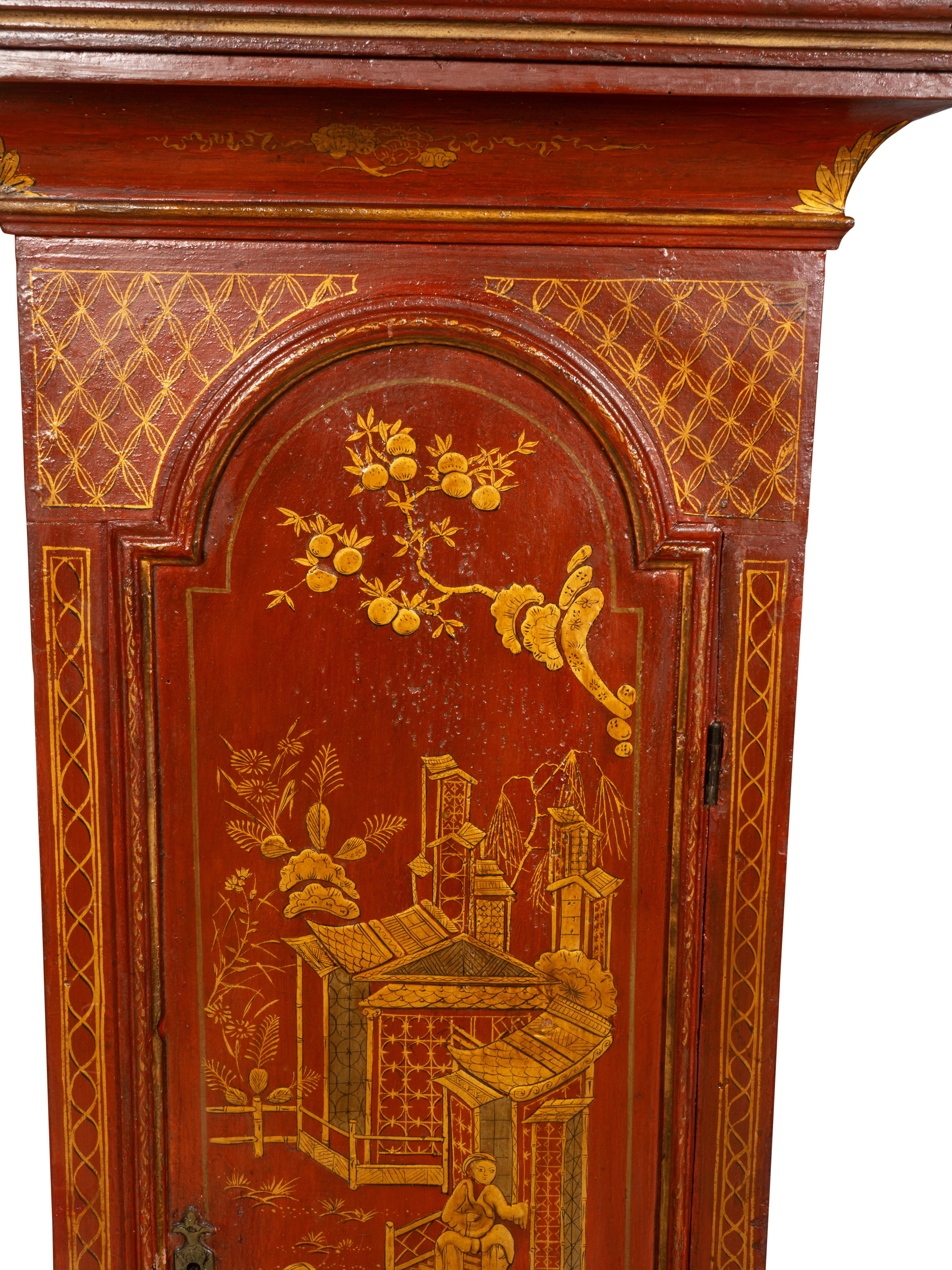 George III Red Japanned Tall Case Clock 3