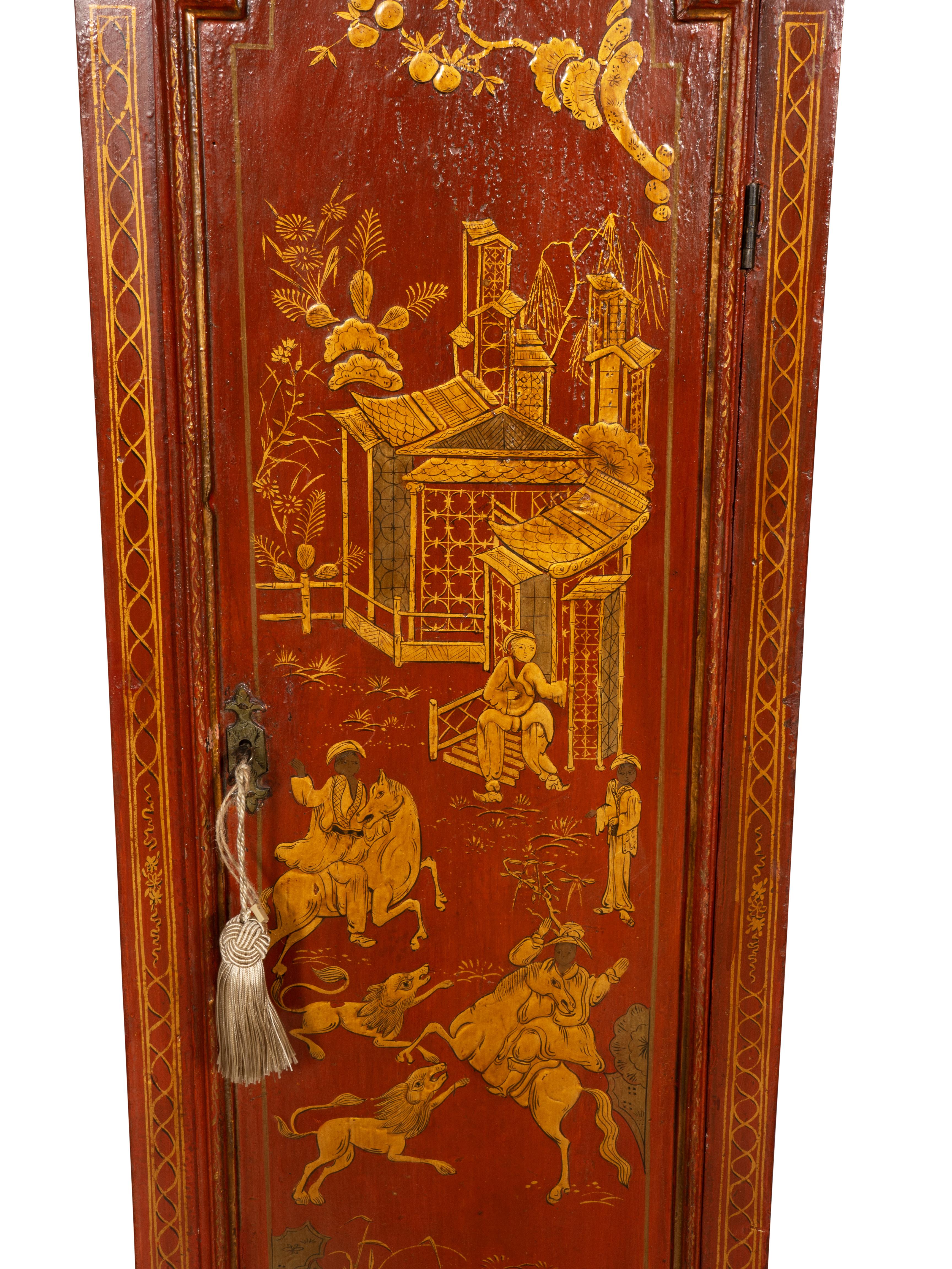 George III Red Japanned Tall Case Clock 4