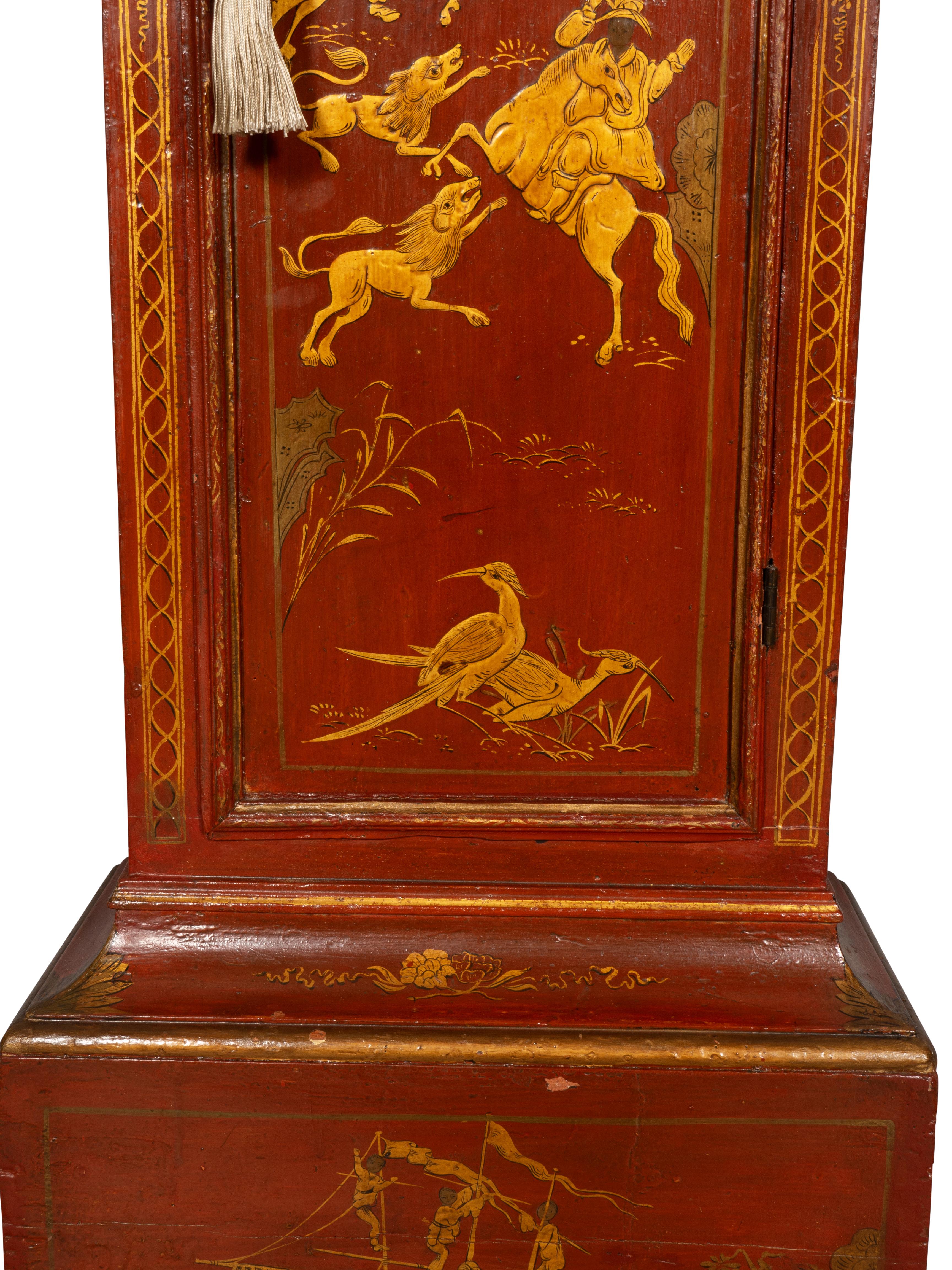 George III Red Japanned Tall Case Clock 5
