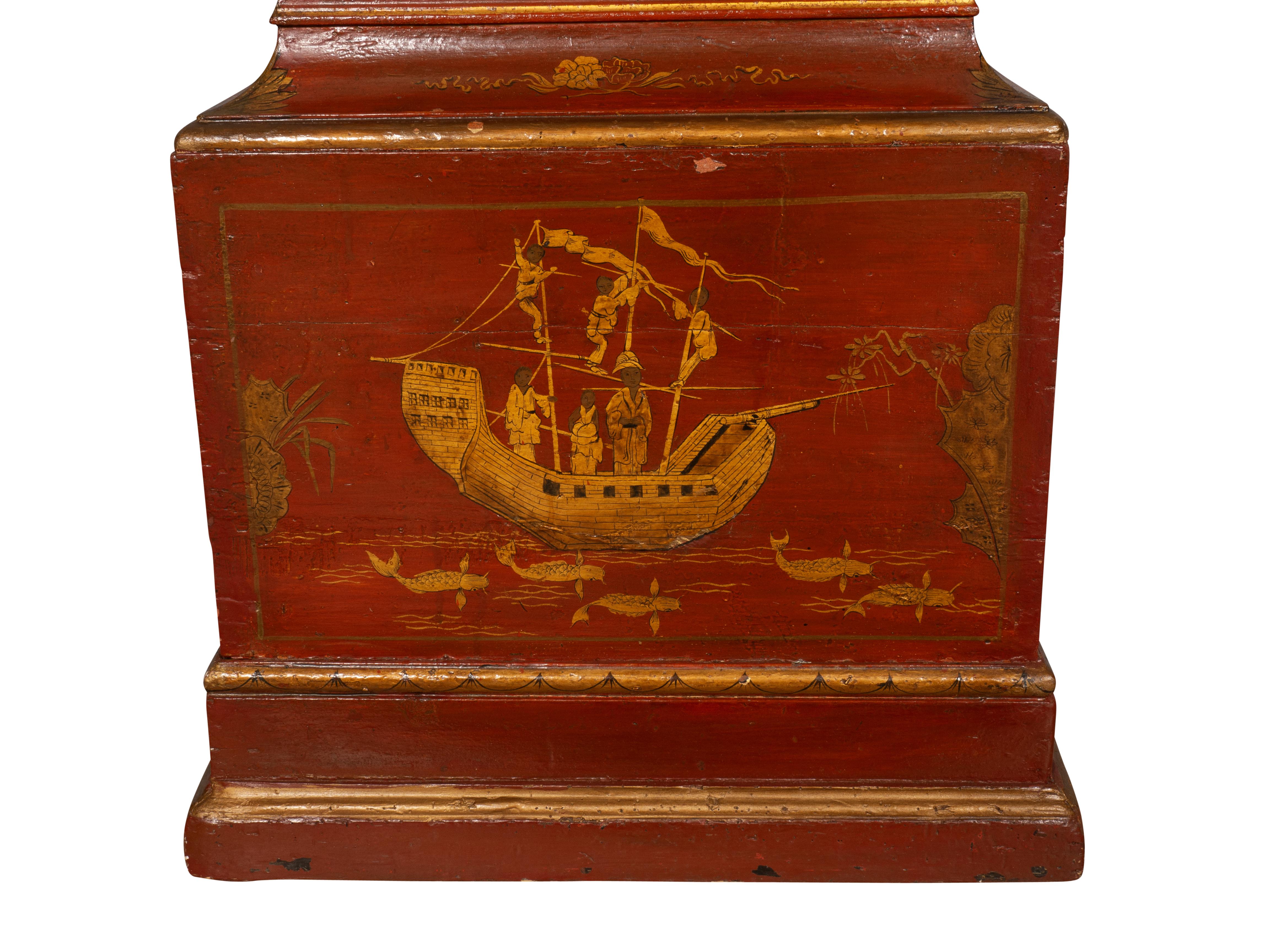 George III Red Japanned Tall Case Clock 6