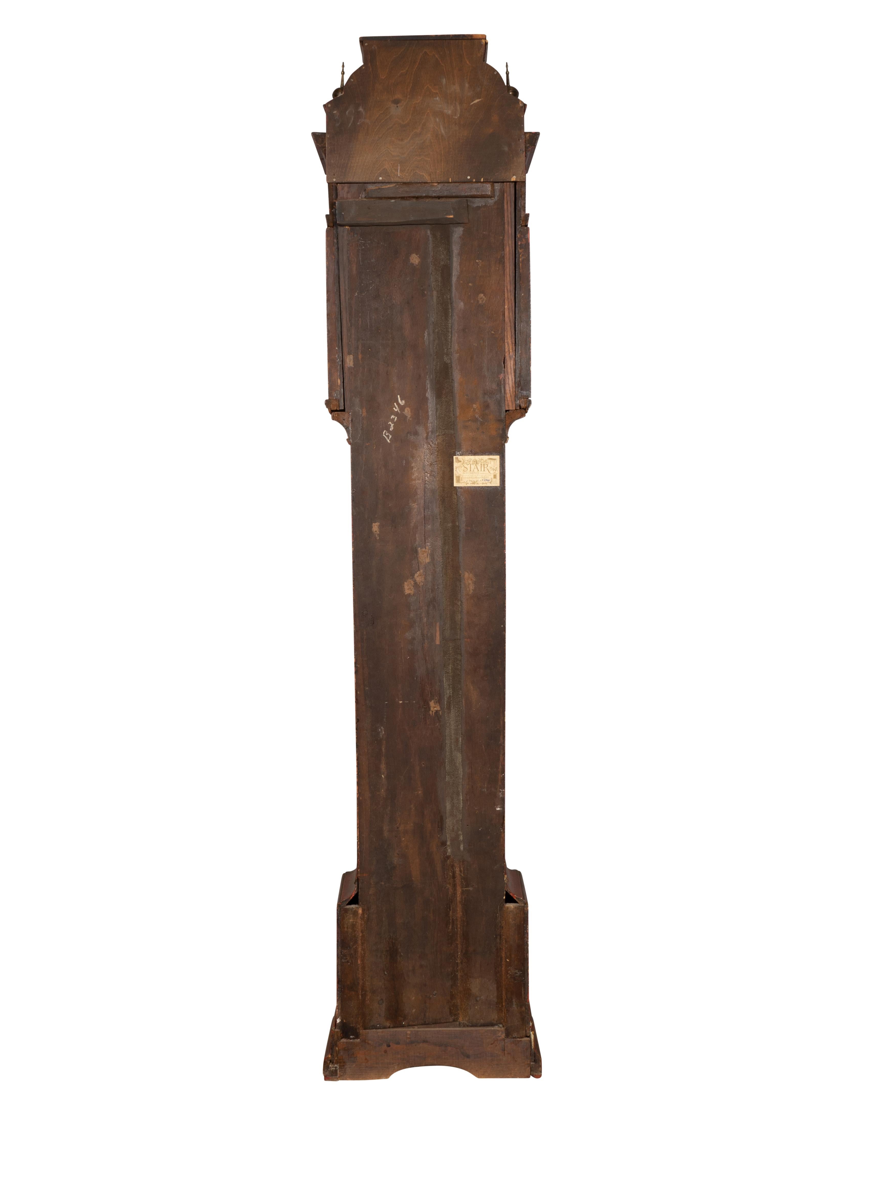 George III Red Japanned Tall Case Clock In Good Condition In Essex, MA