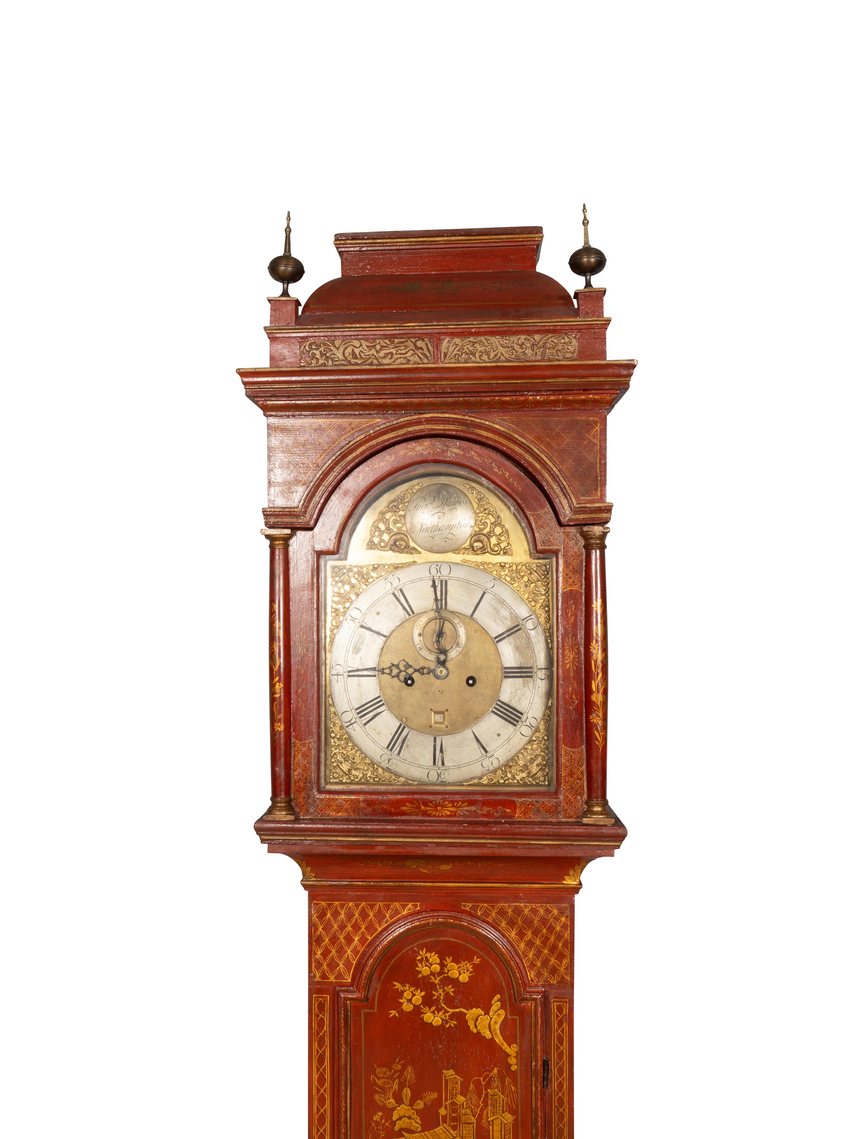 Late 18th Century George III Red Japanned Tall Case Clock