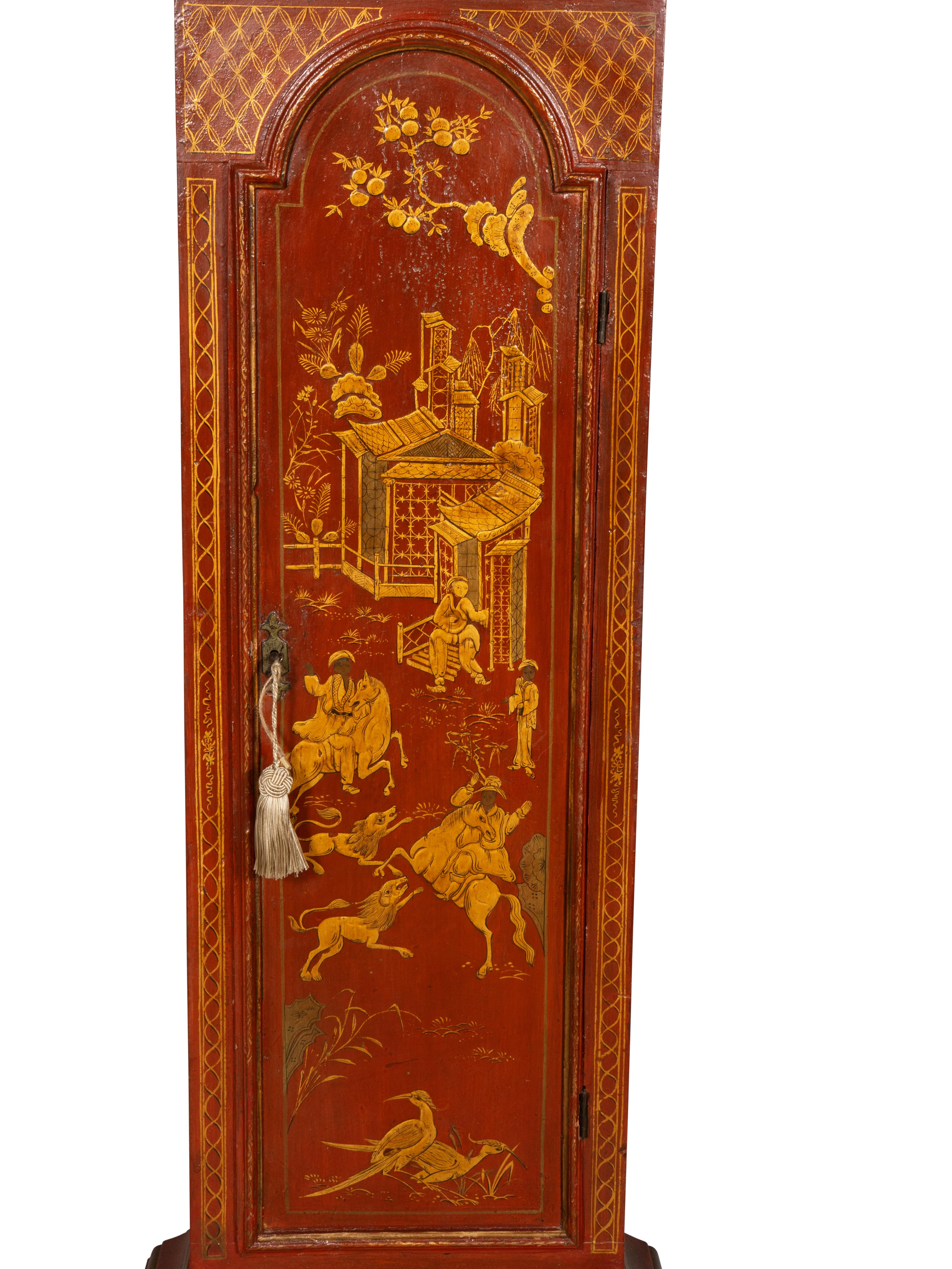 George III Red Japanned Tall Case Clock 2