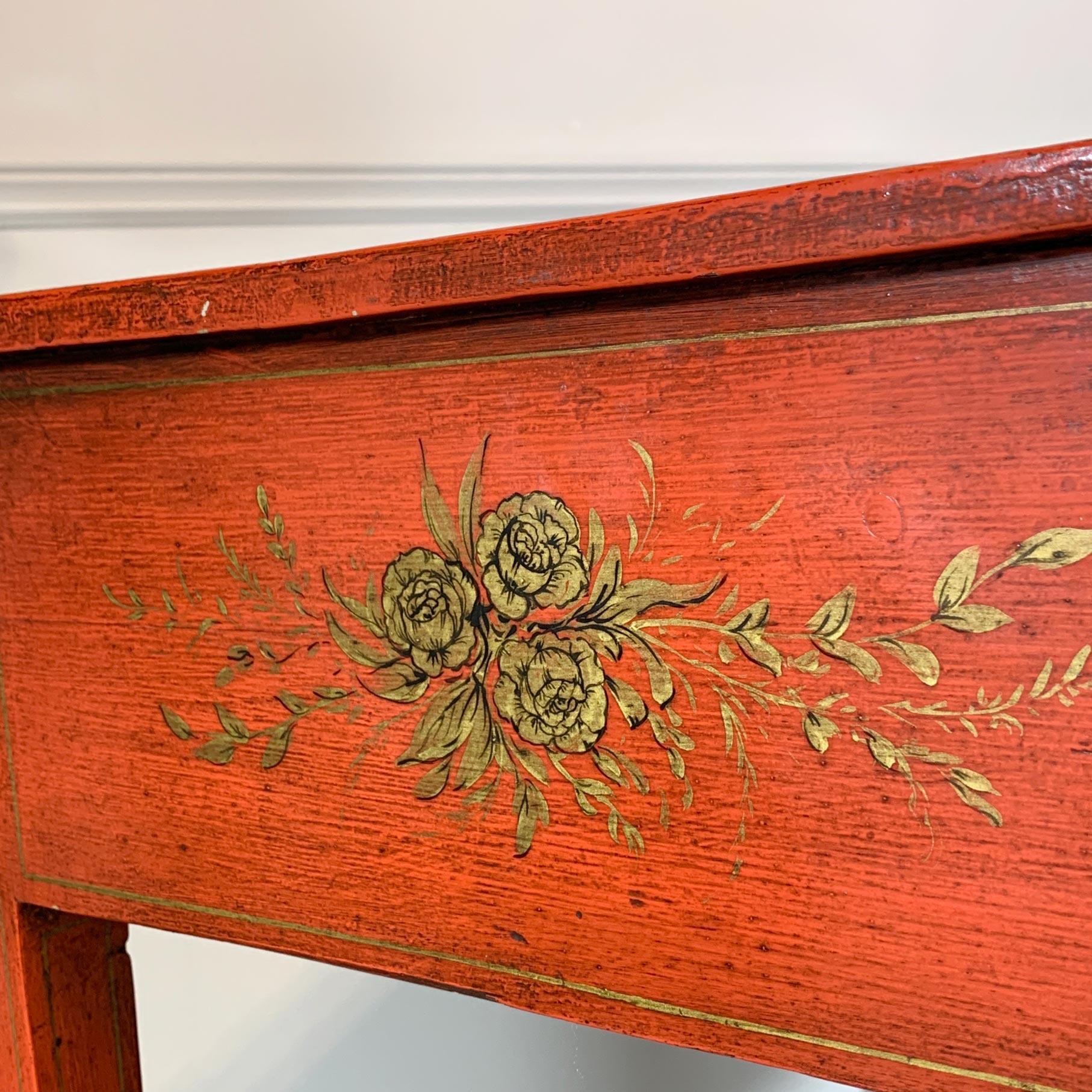 George III Red Japanned Writing Desk/Side Table with Chinoiserie Scenes For Sale 1