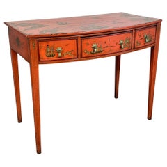Antique George III Red Japanned Writing Desk/Side Table with Chinoiserie Scenes