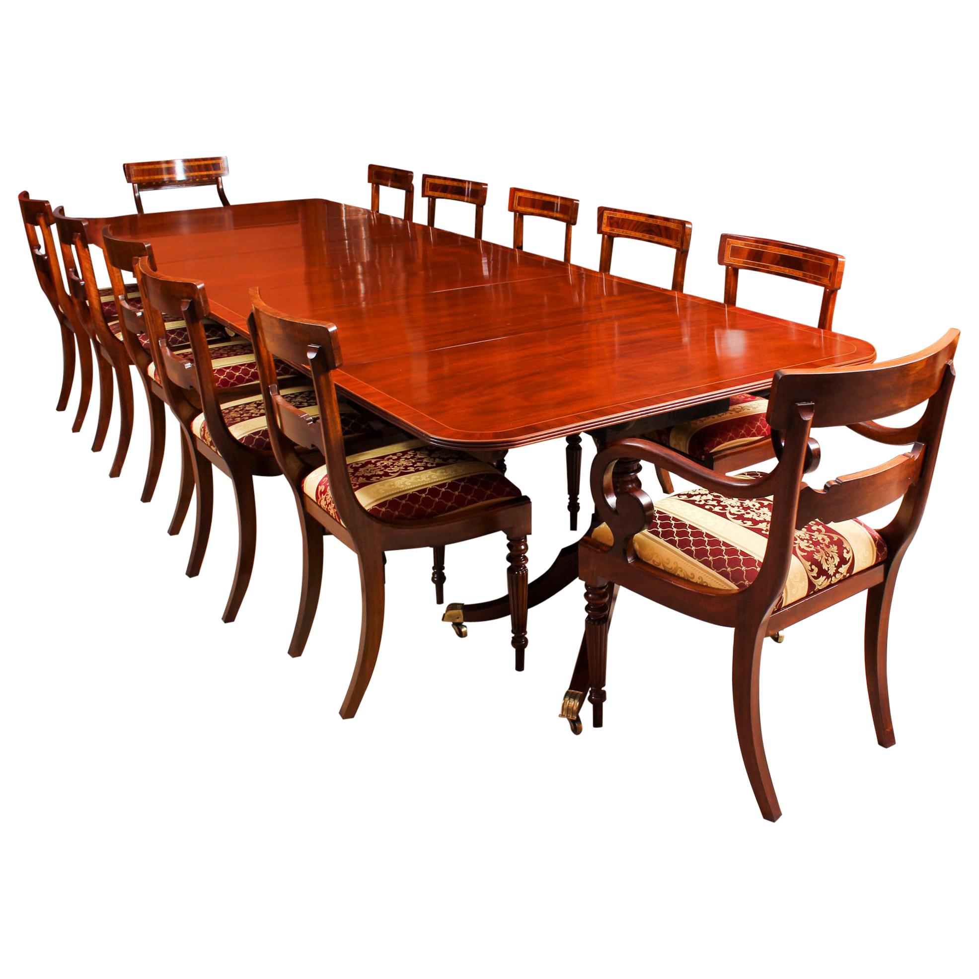 George III Regency Dining Table 19th Century with 12 Bespoke Dining Chairs