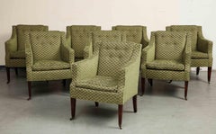 George III Regency Style Armchairs on Casters, Set of 8