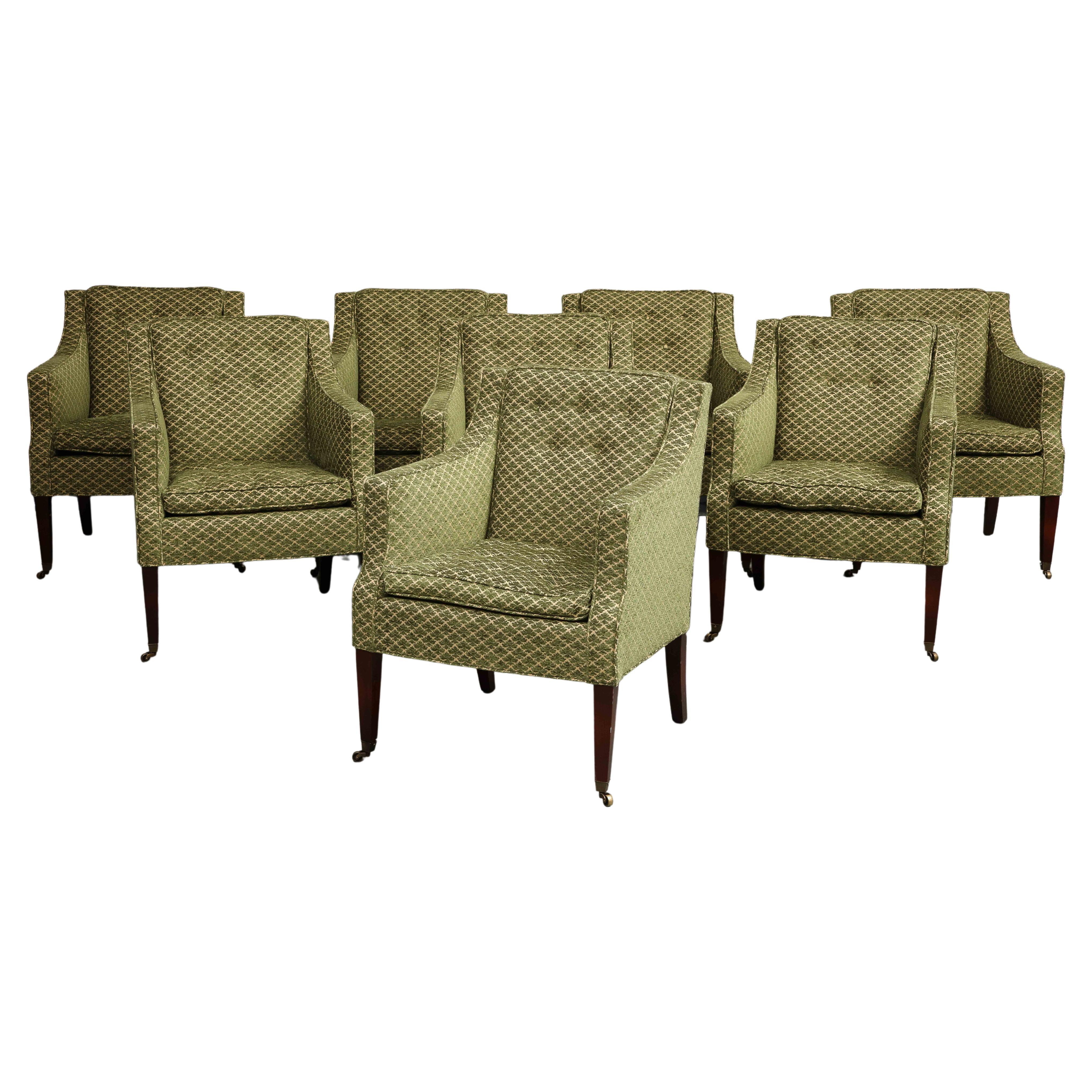 George III Regency Style Armchairs on Casters, Set of 8