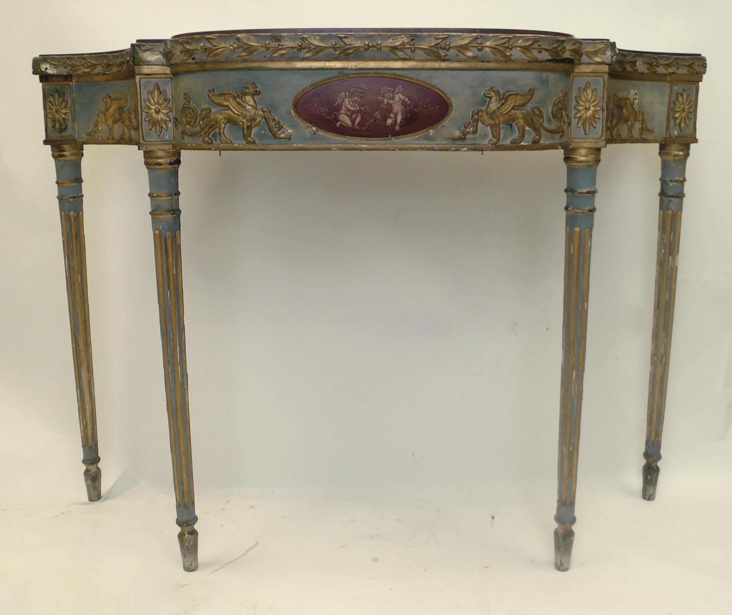 Carved George III Robert Adam Style Satinwood and Painted Console Table, circa 1780