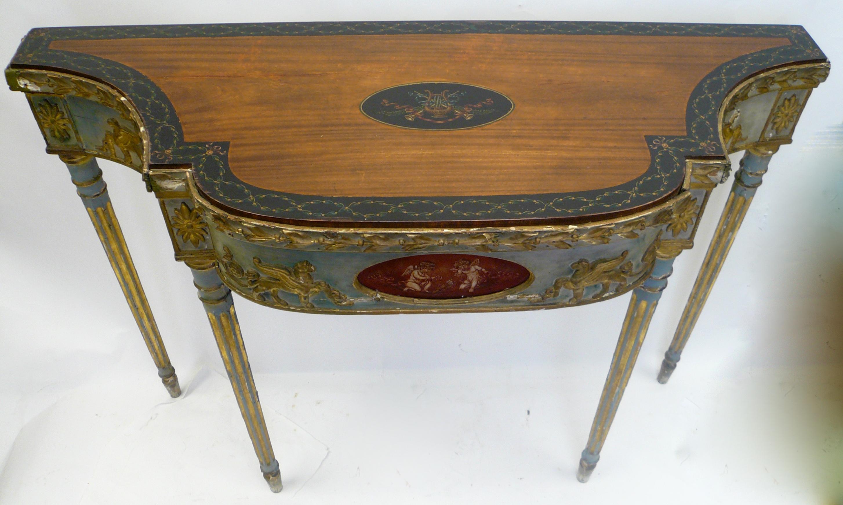 George III Robert Adam Style Satinwood and Painted Console Table, circa 1780 In Good Condition In Pittsburgh, PA