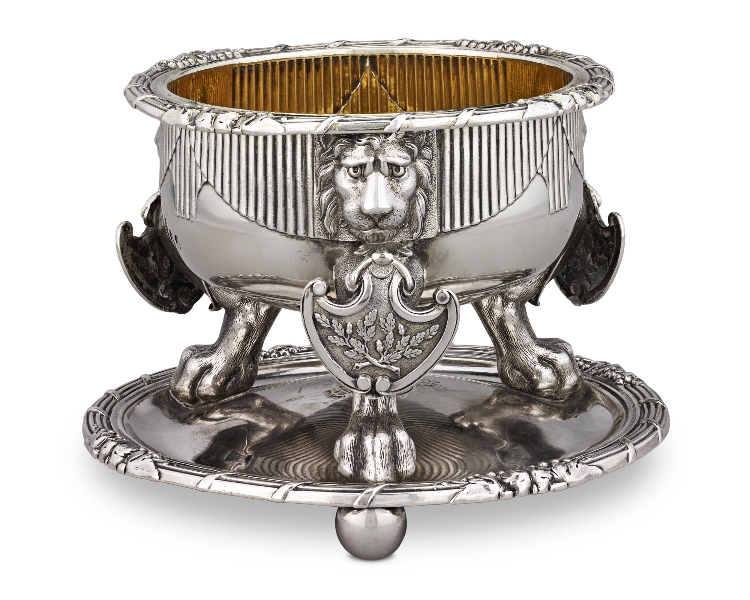 This exquisite George III silver salt and spice cellar by Digby Scott & Benjamin Smith was an important royal gift during a pivotal diplomatic visit when Sir George Henry Rose first traveled to Prussia to establish relations with the new state. The
