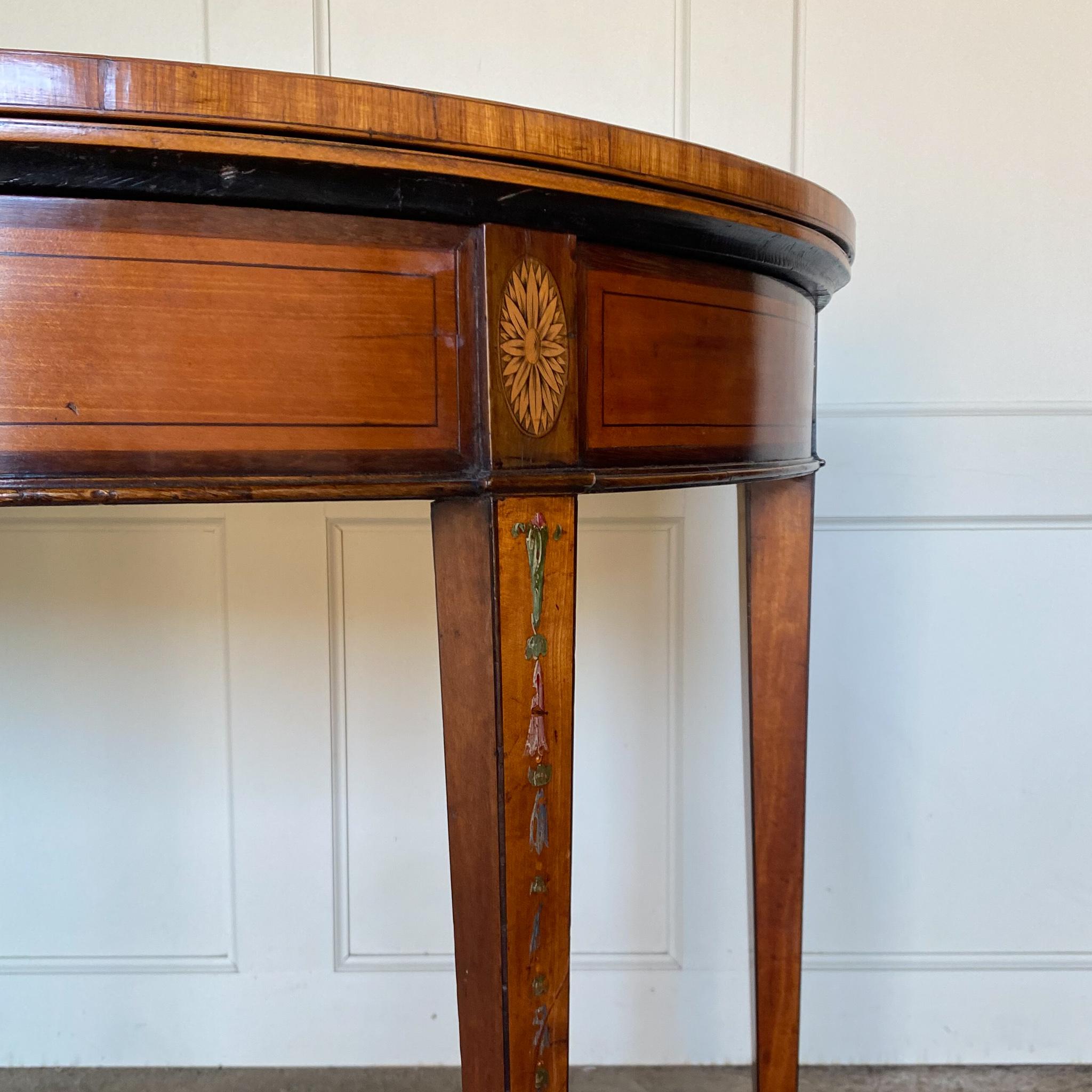 George III Satinwood And Marquetry Demilune Card Table For Sale 8