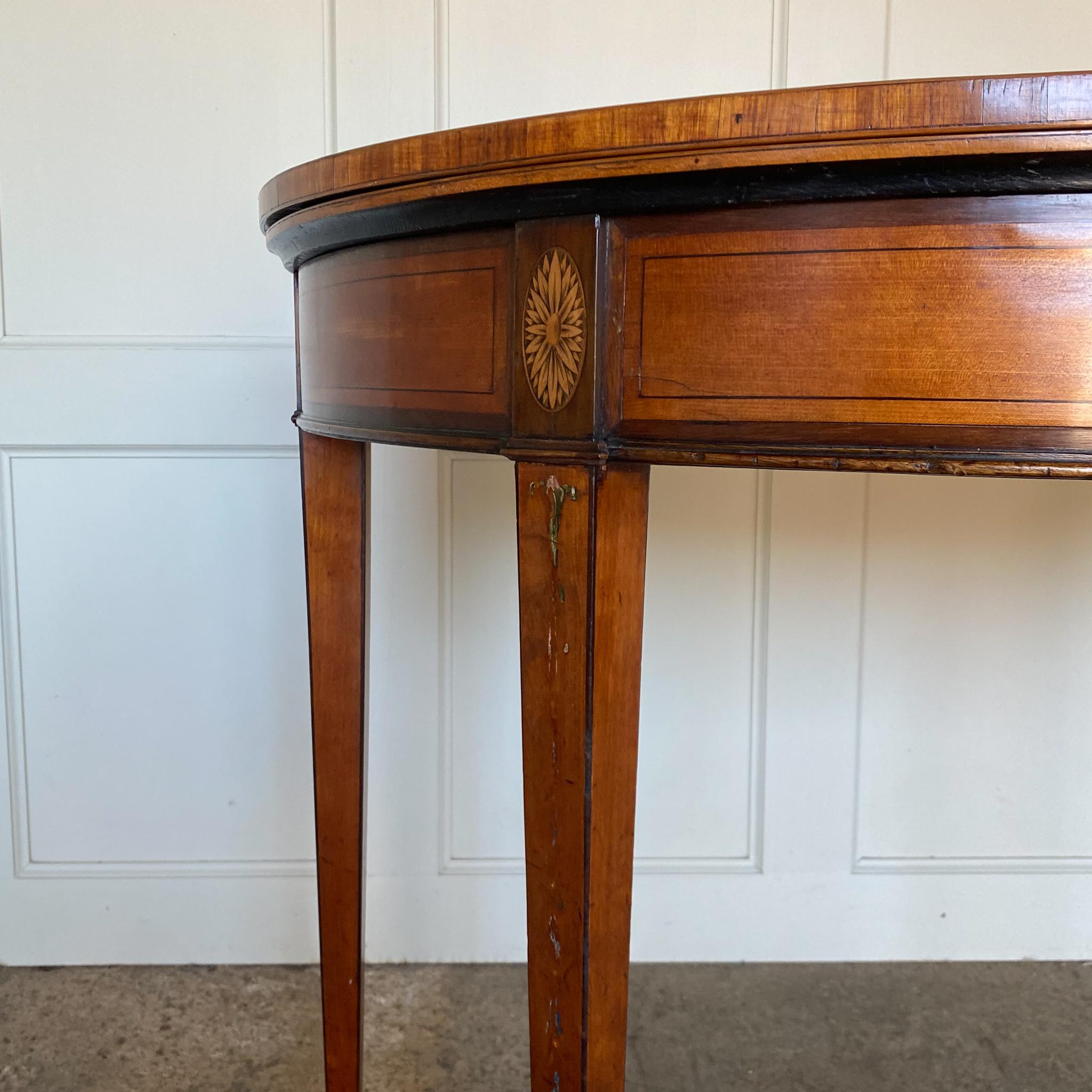 George III Satinwood And Marquetry Demilune Card Table For Sale 9
