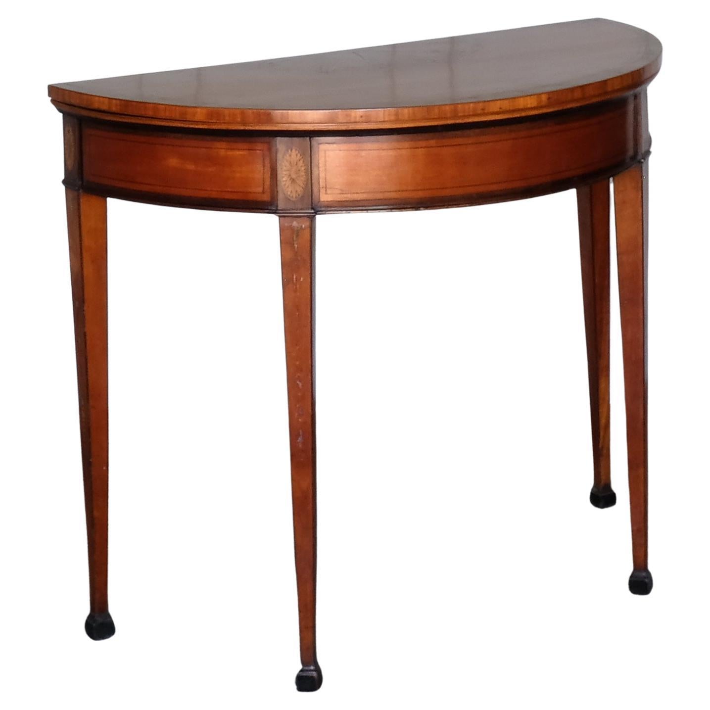 George III Satinwood And Marquetry Demilune Card Table