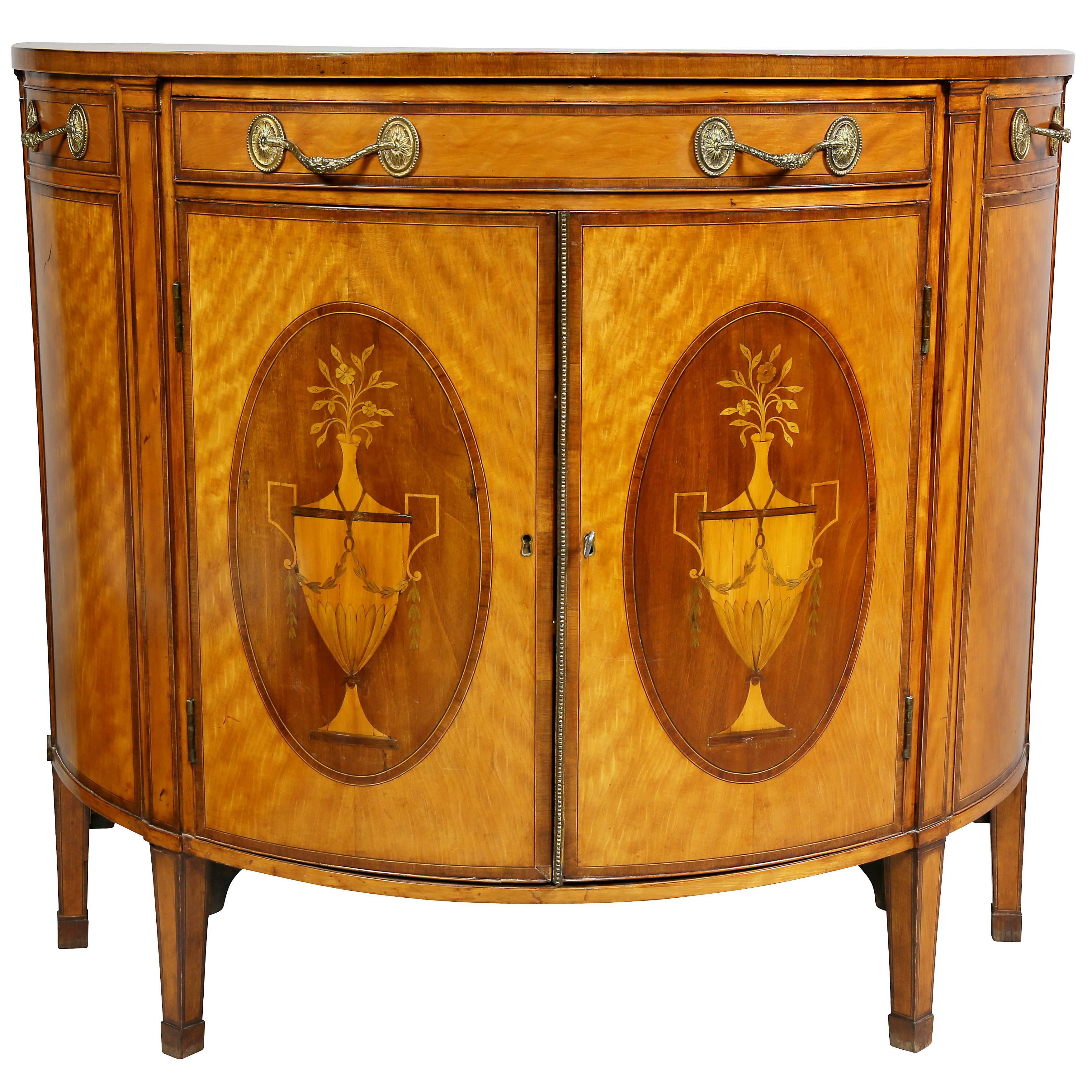 George III Satinwood and Marquetry Demilune Commode