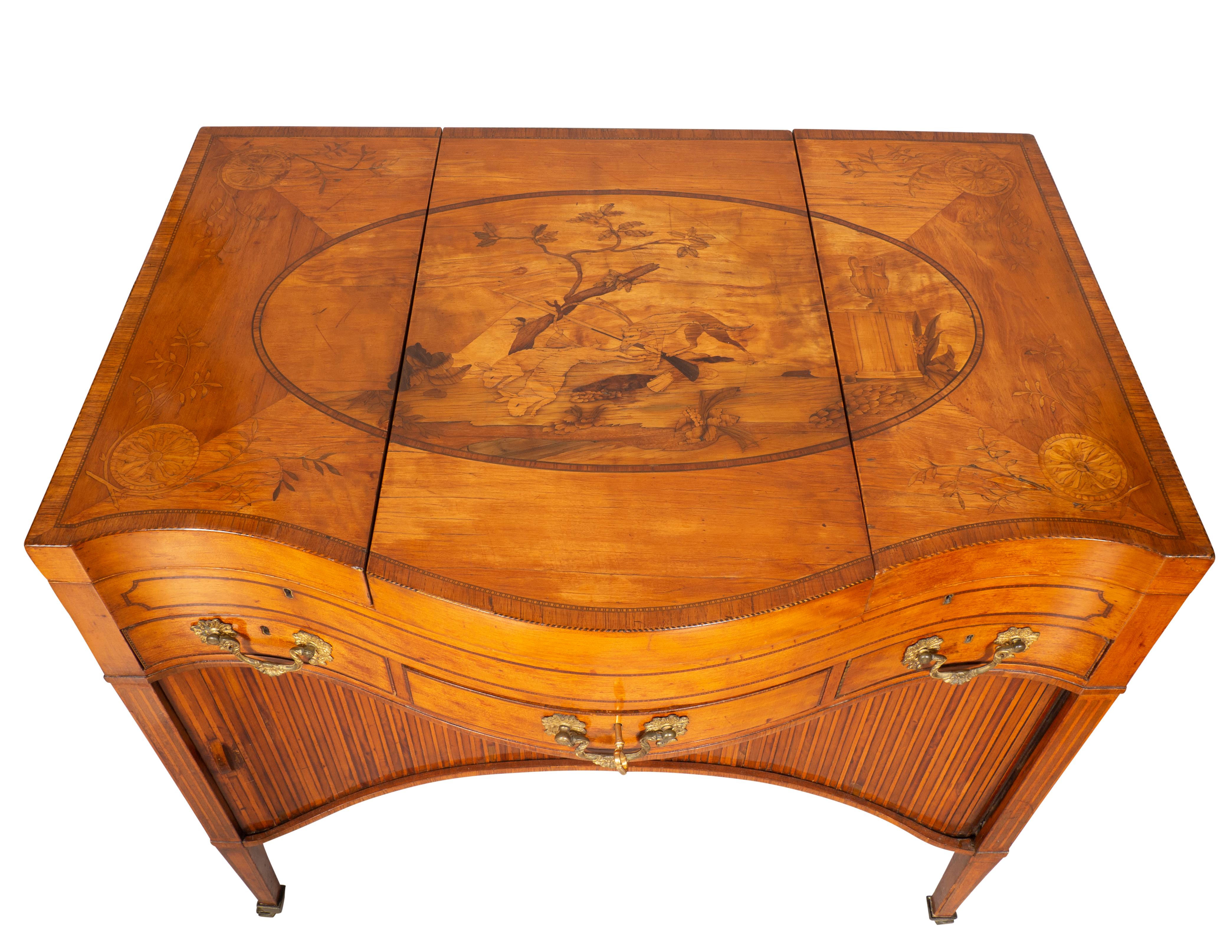 George III Satinwood and Marquetry Harlequin Writing Table For Sale 5