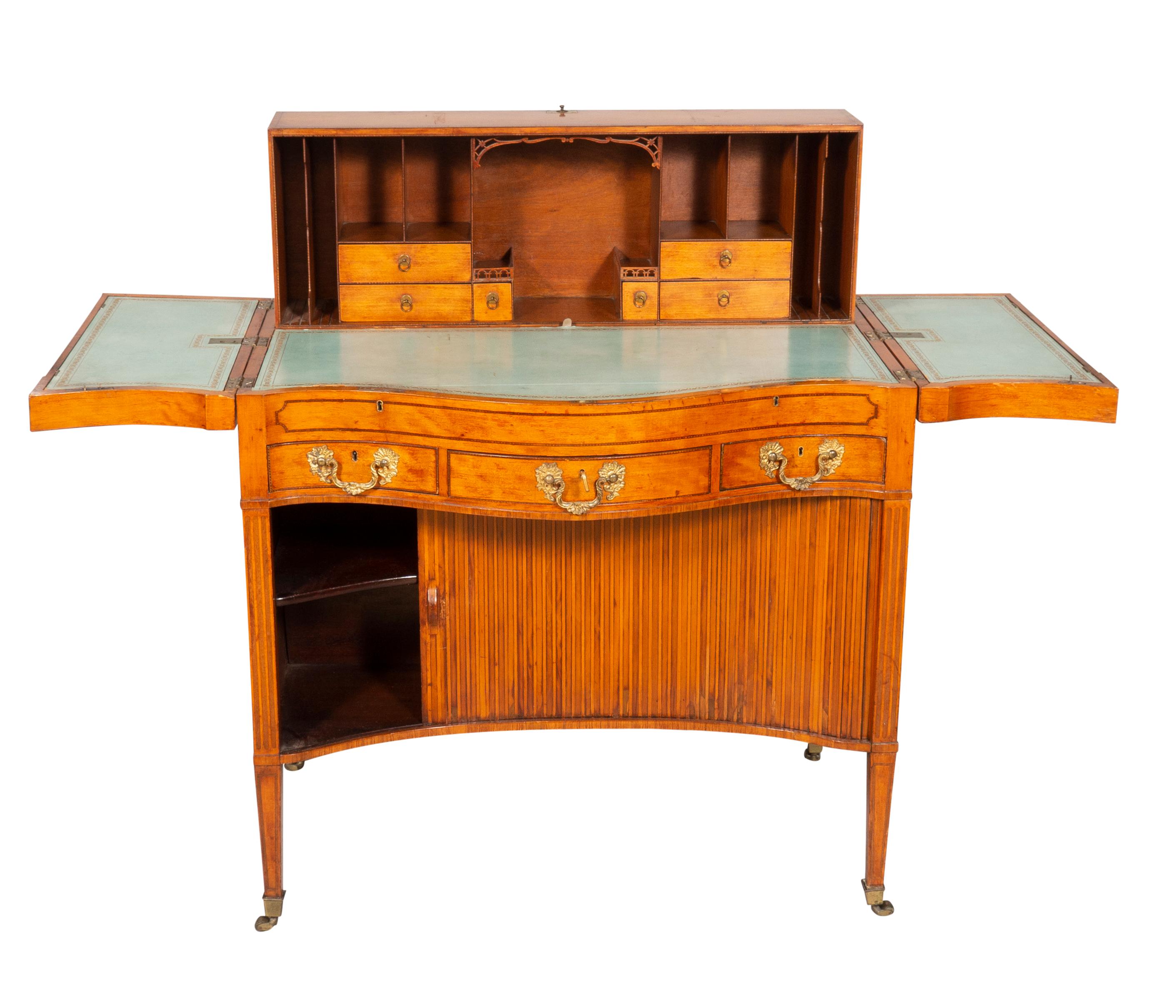 George III Satinwood and Marquetry Harlequin Writing Table In Good Condition For Sale In Essex, MA