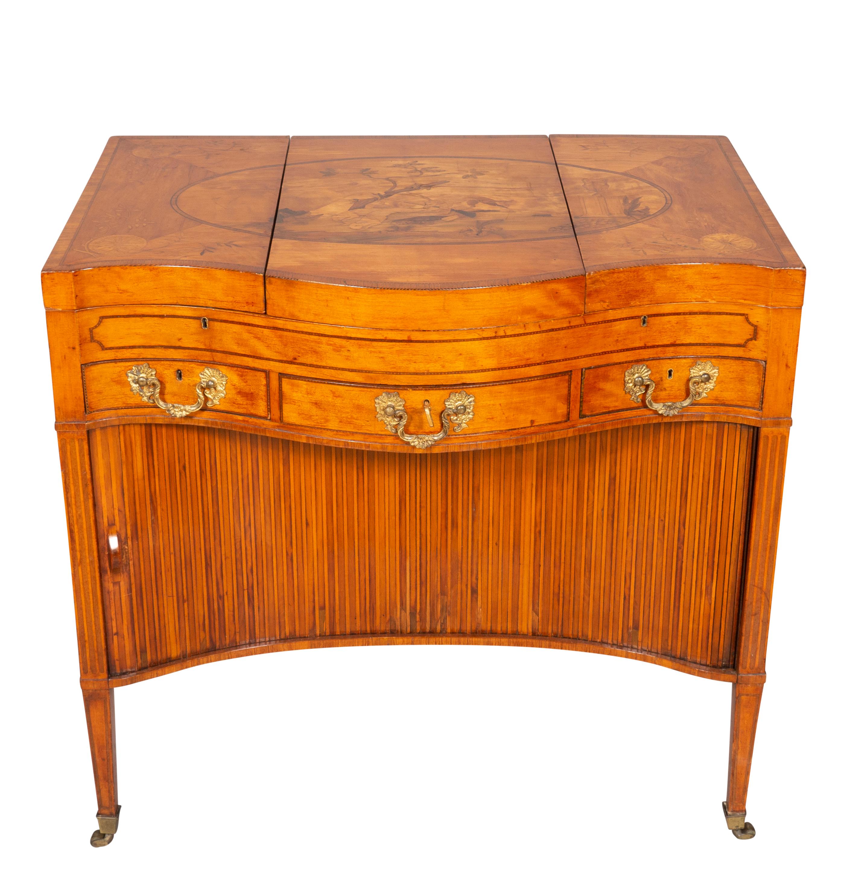 George III Satinwood and Marquetry Harlequin Writing Table For Sale 3