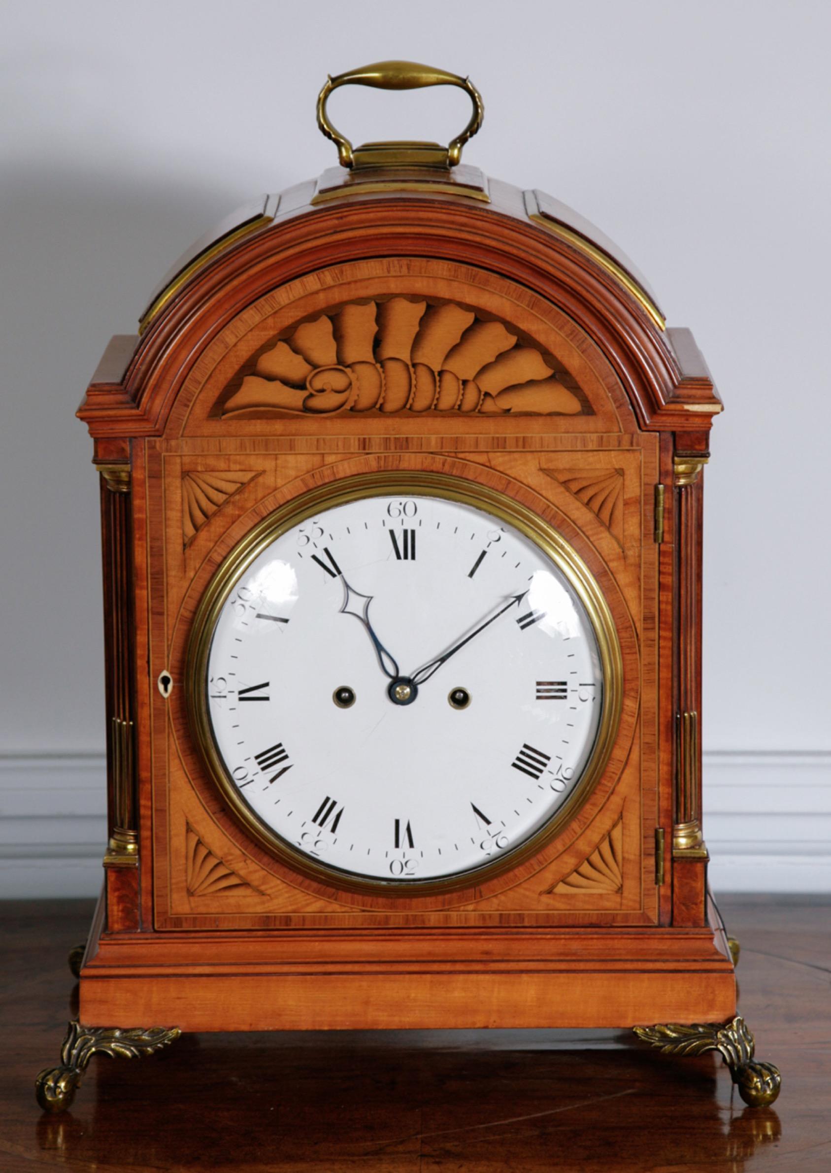 Georgian 18th Century Satinwood Bracket Clock by Thomas Wright of Poultry London