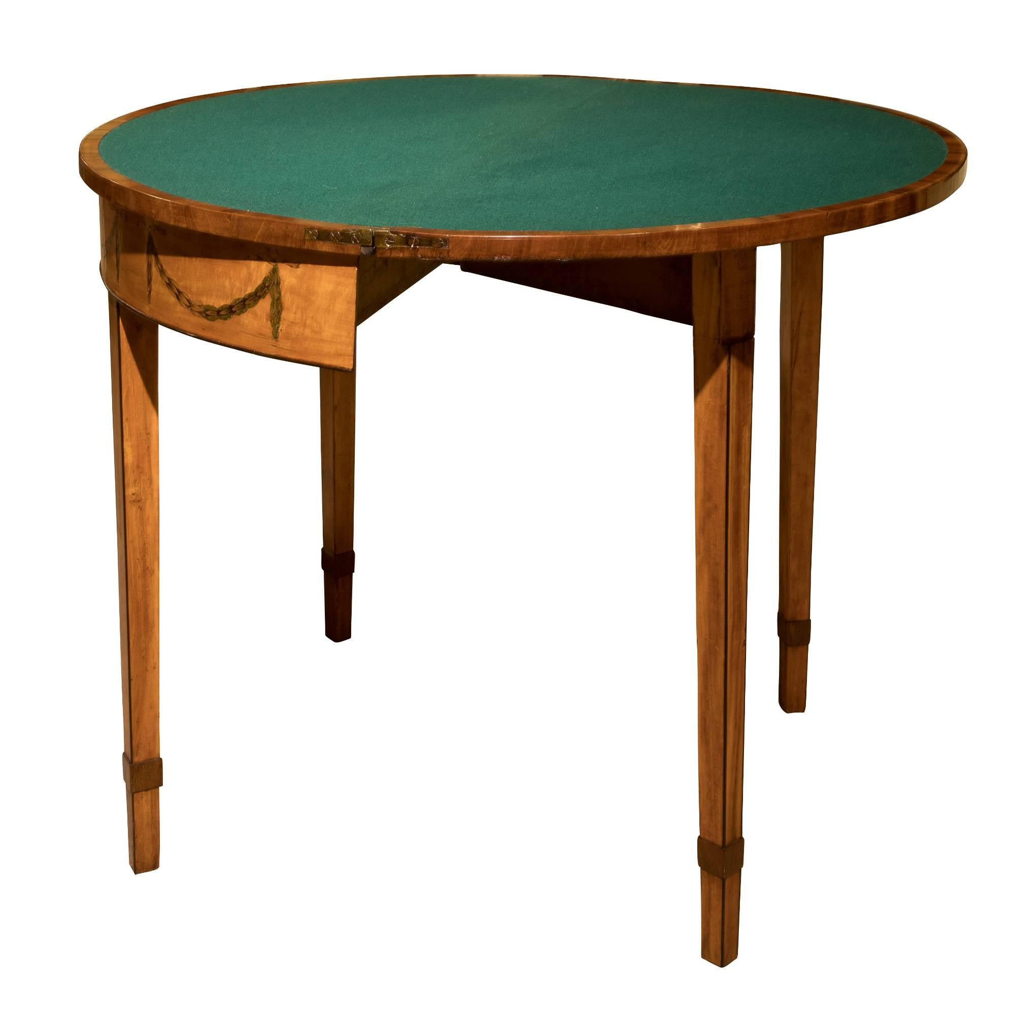 George III Satinwood Demi-Lune Card Table In Good Condition For Sale In Salisbury, GB