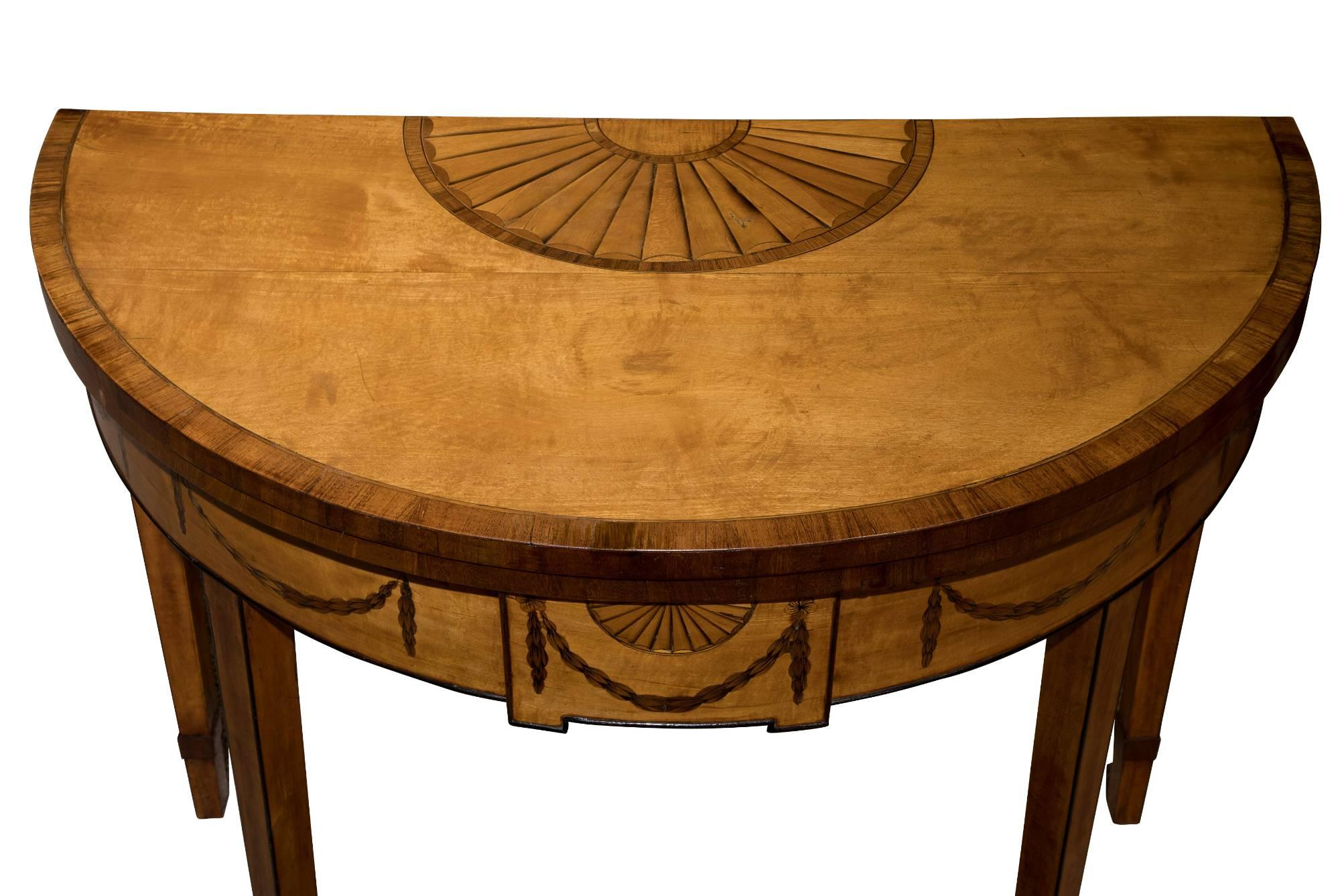 George III Satinwood Demi-Lune Card Table For Sale 5