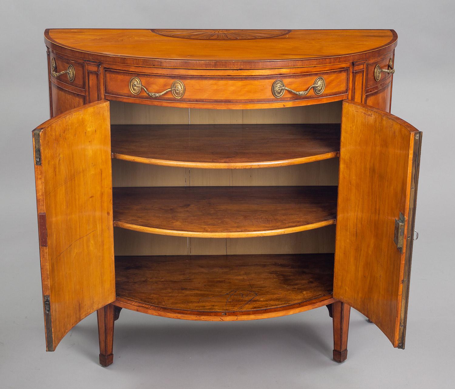 George III Satinwood Demilune Console Cabinet, circa 1790 For Sale 1