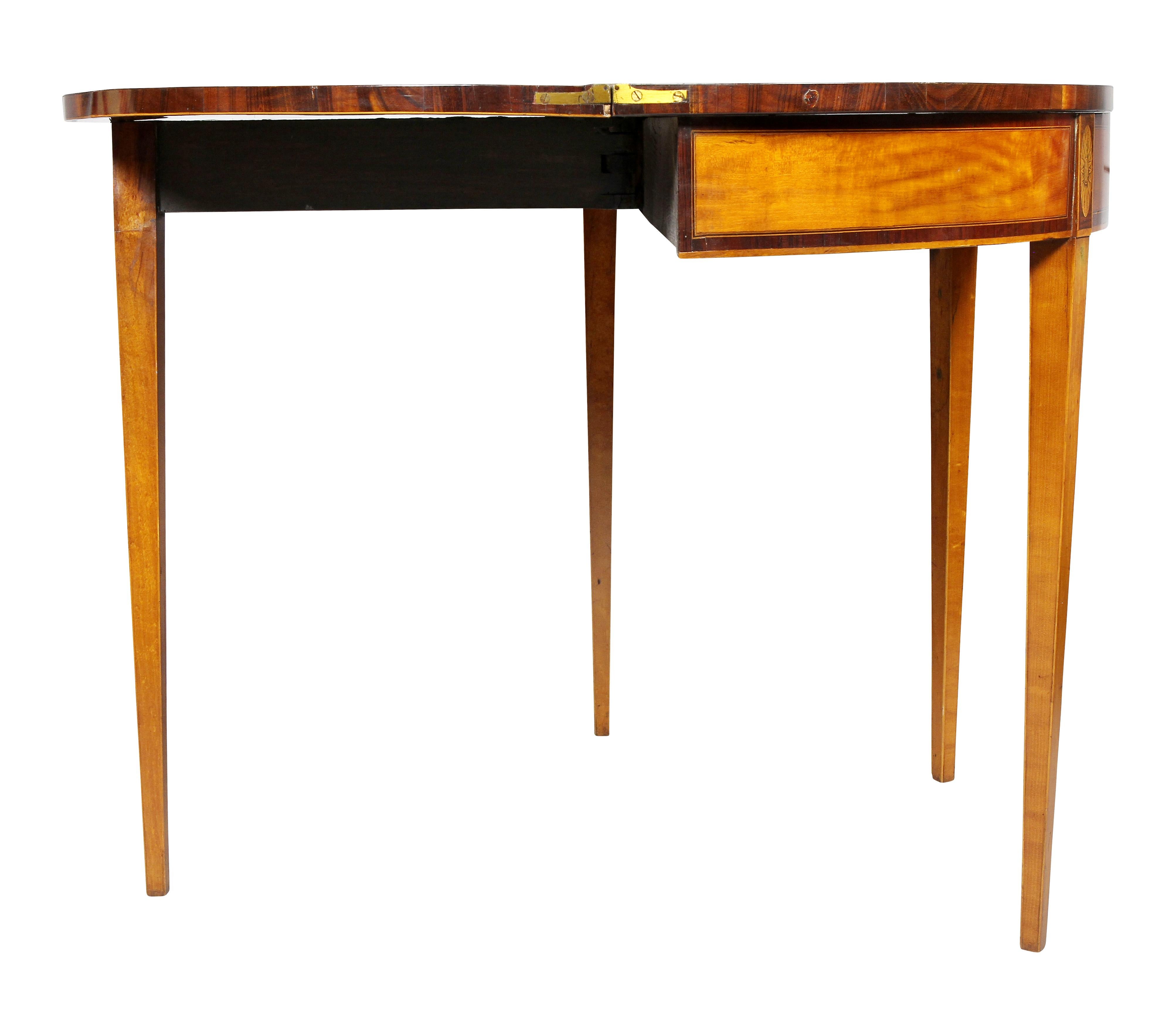 George III Satinwood Demilune Games Table For Sale 2
