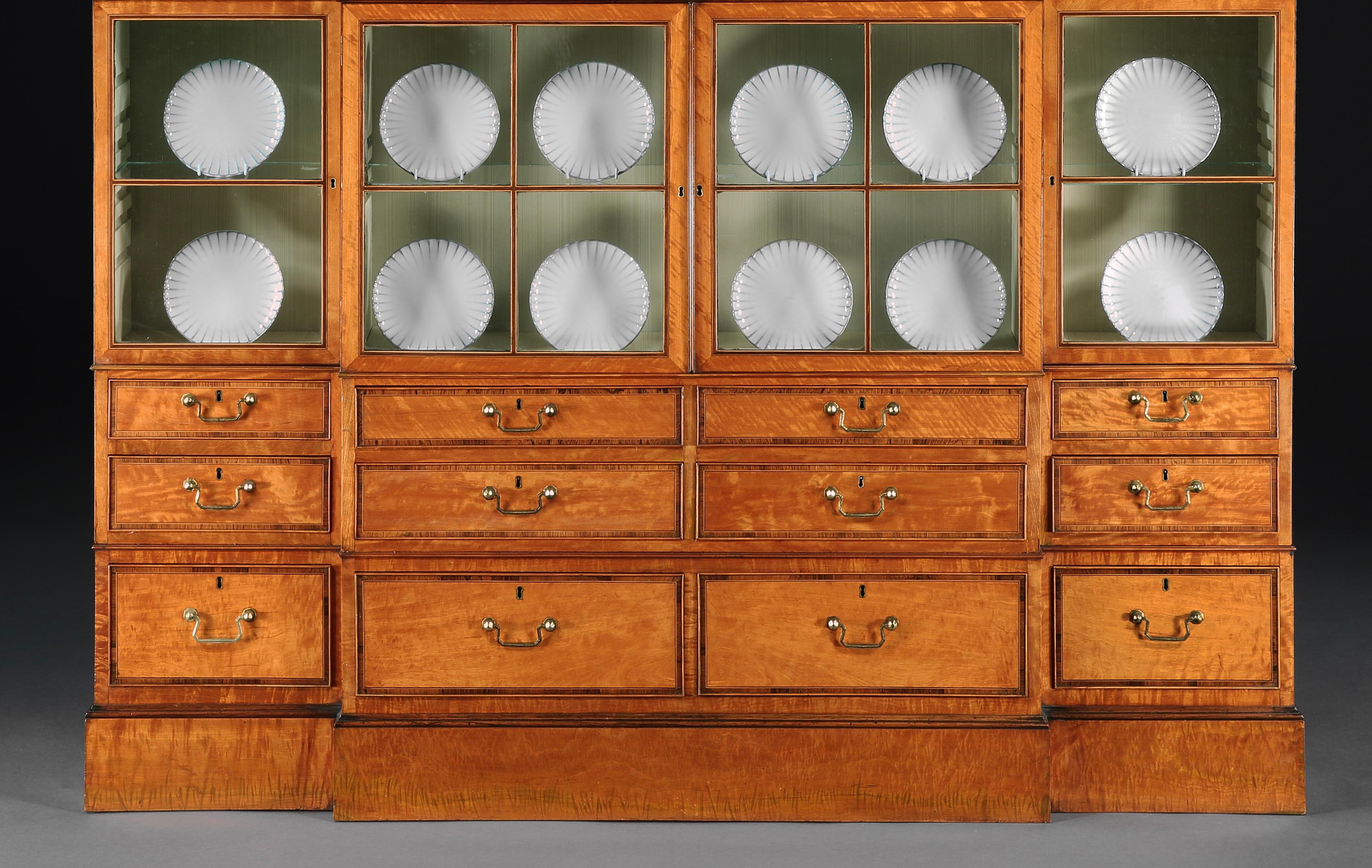 English George III Satinwood Display, Collectors Cabinet