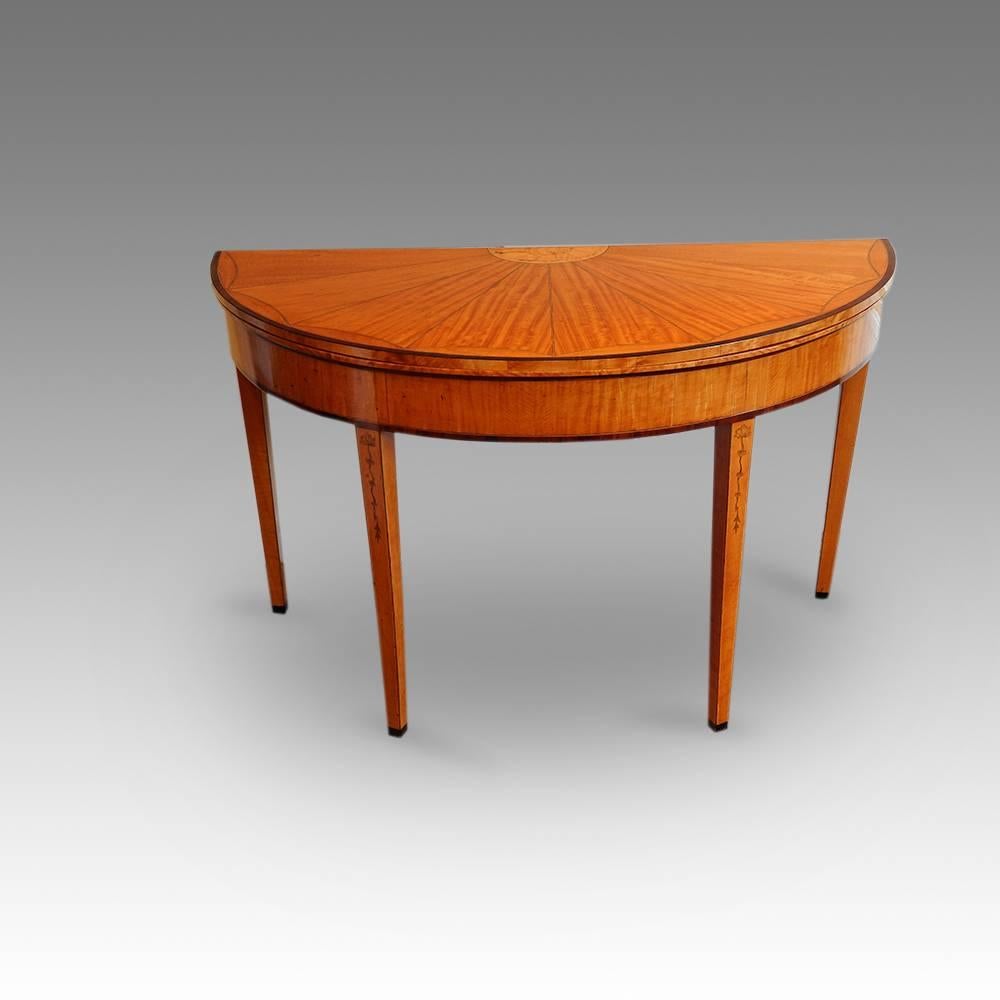 George III Satinwood Large Demilune Card-Table For Sale 3