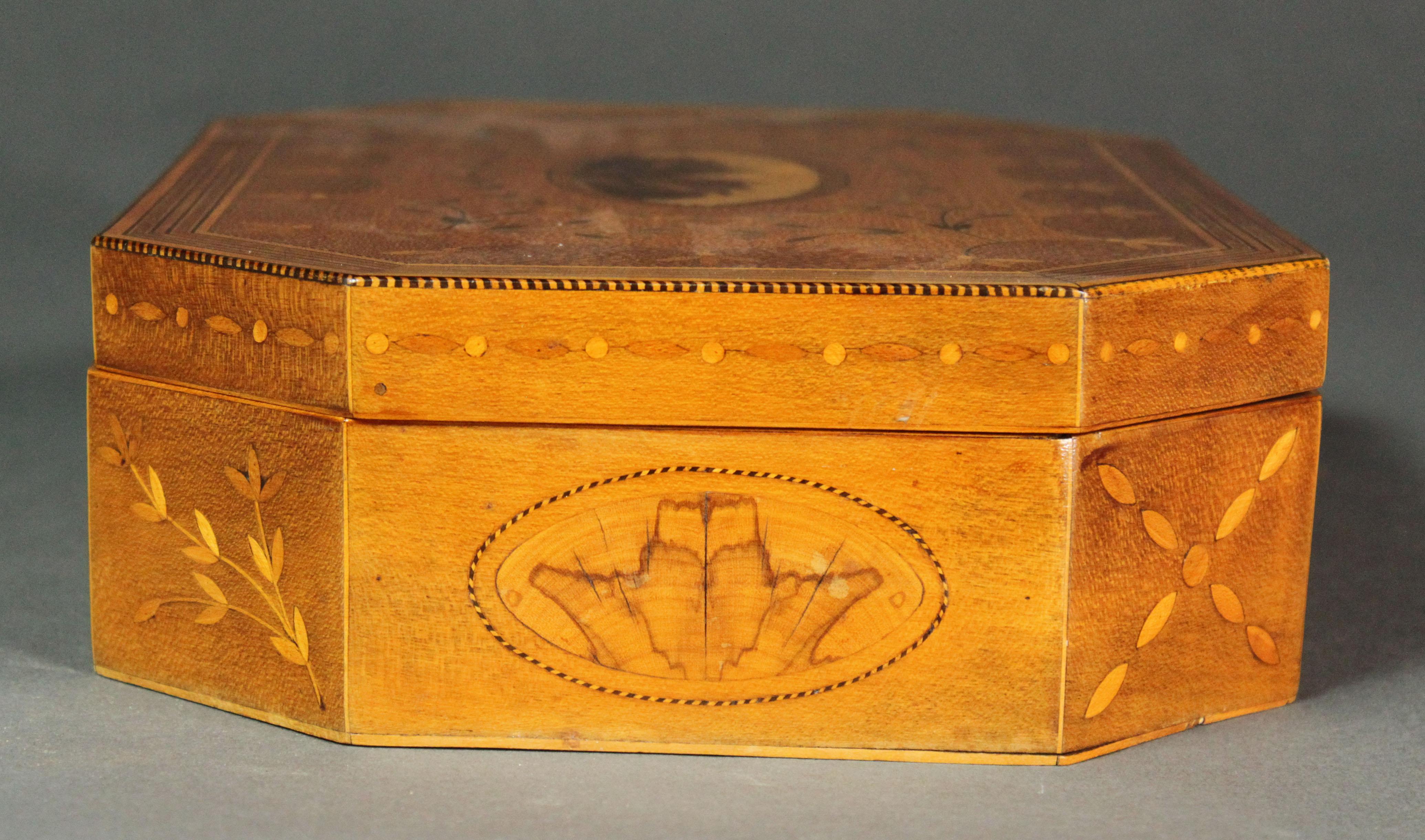 English George III Satinwood Octagonal Inlaid Box For Sale