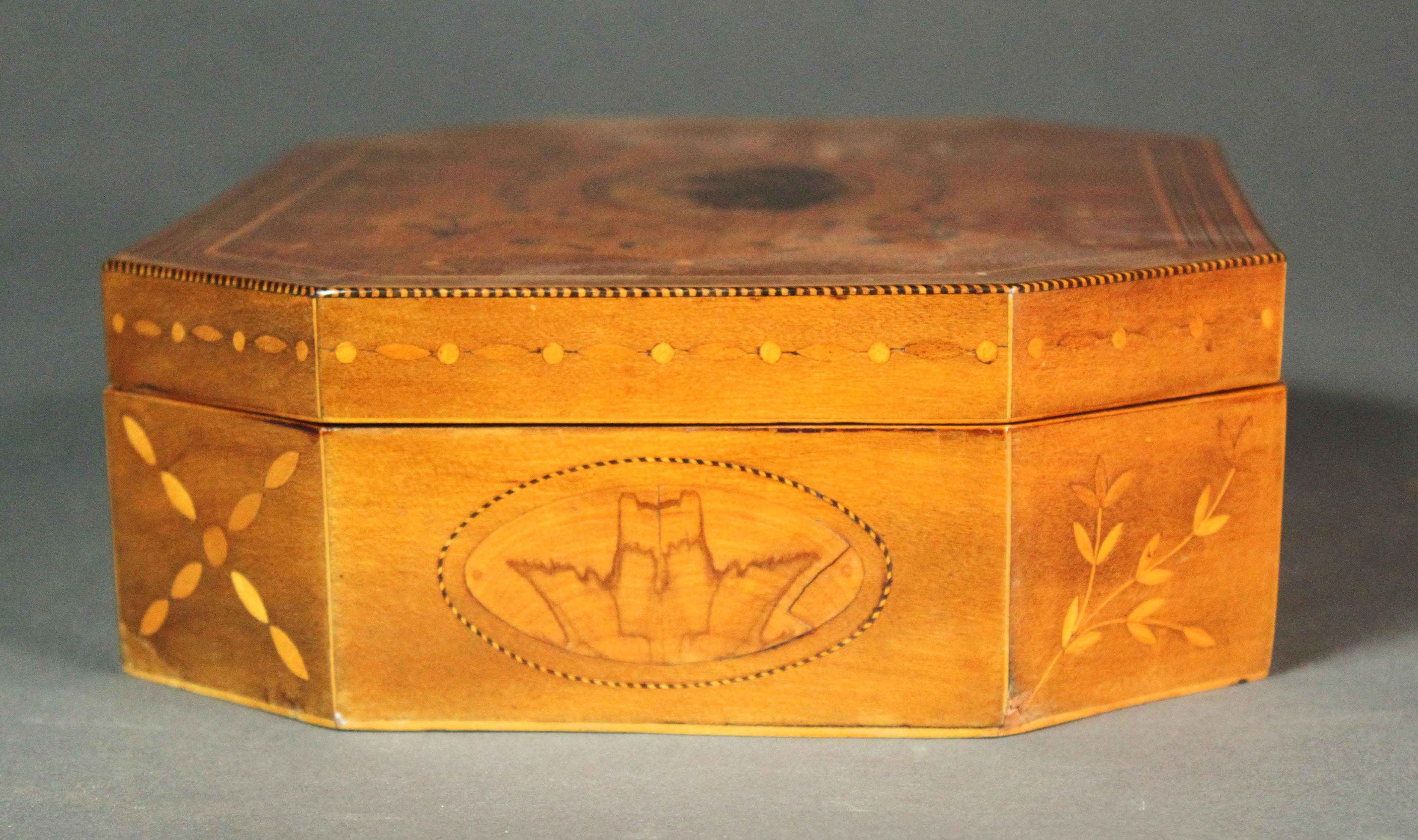 Inlay George III Satinwood Octagonal Inlaid Box For Sale