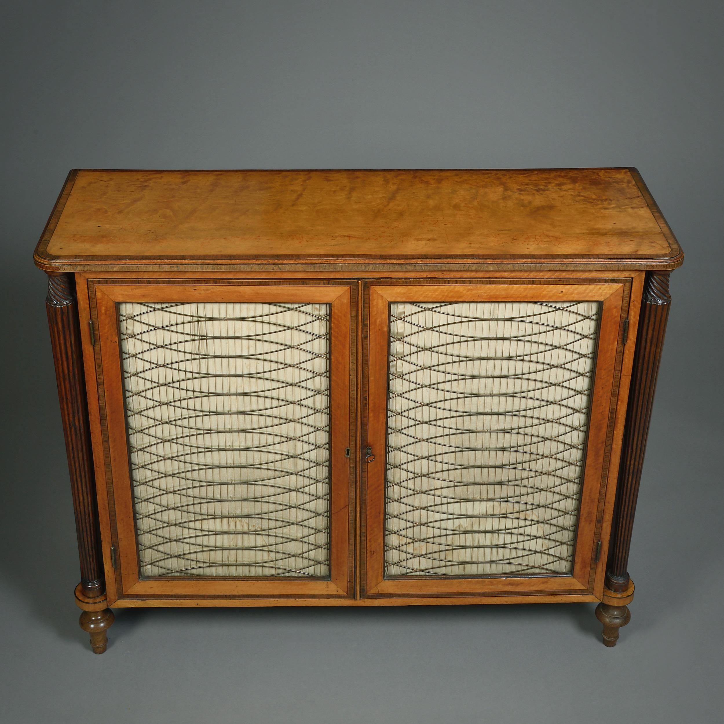 Brass George III Satinwood, Rosewood, and Simulated Rosewood Side Cabinet For Sale