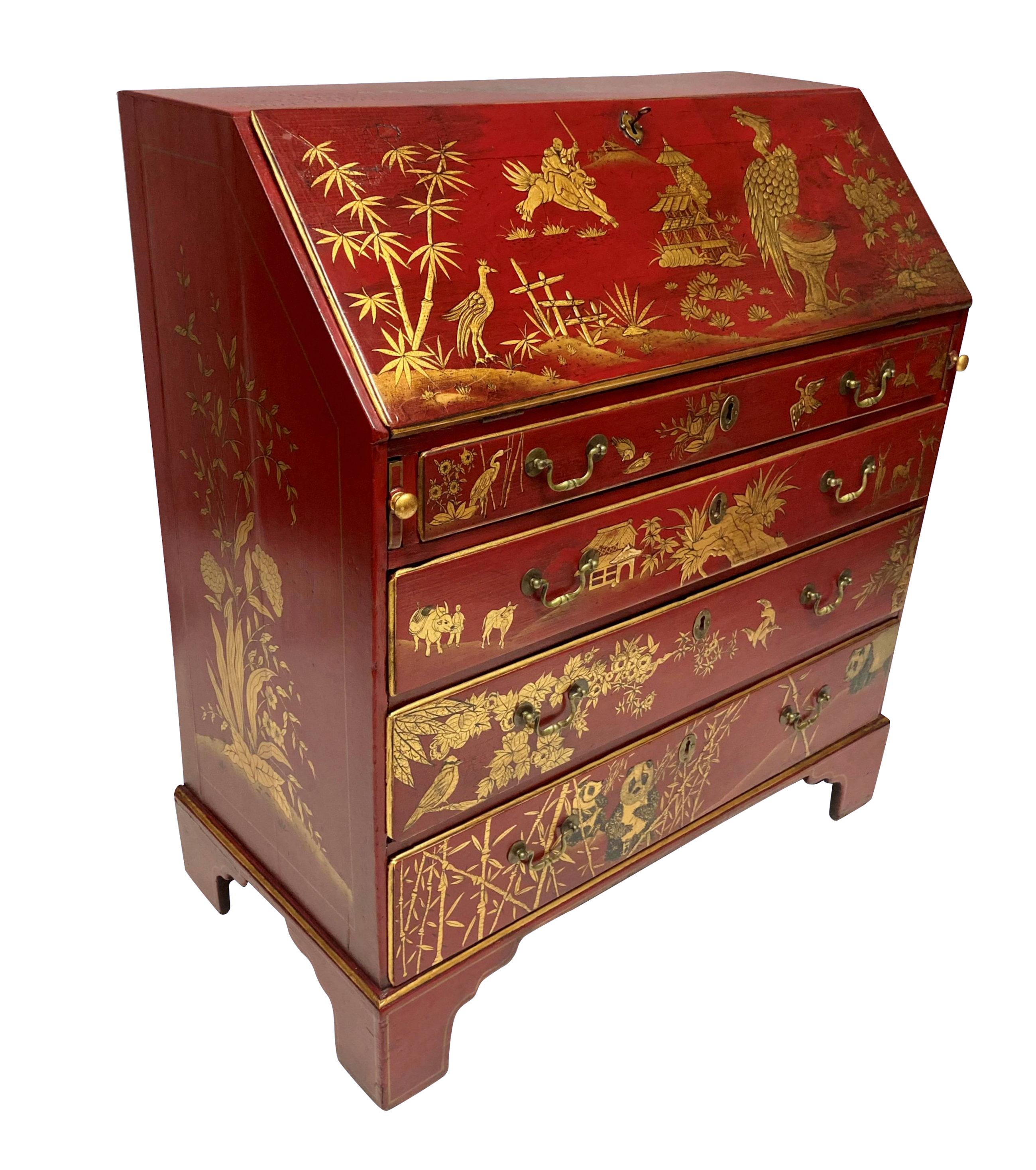 George III Scarlet Gilt Japanned Desk For Sale 1