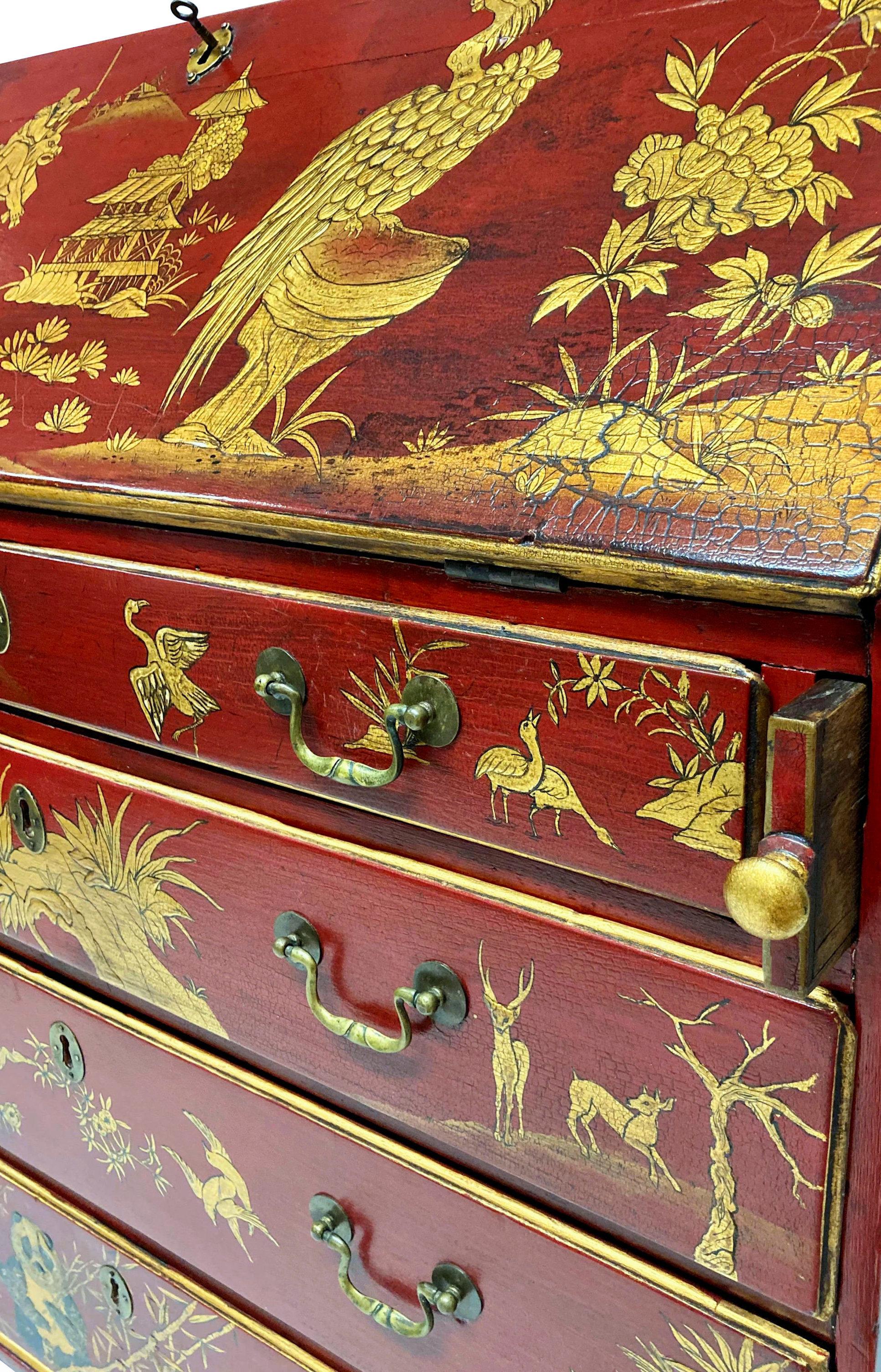 George III Scarlet Gilt Japanned Desk For Sale 2