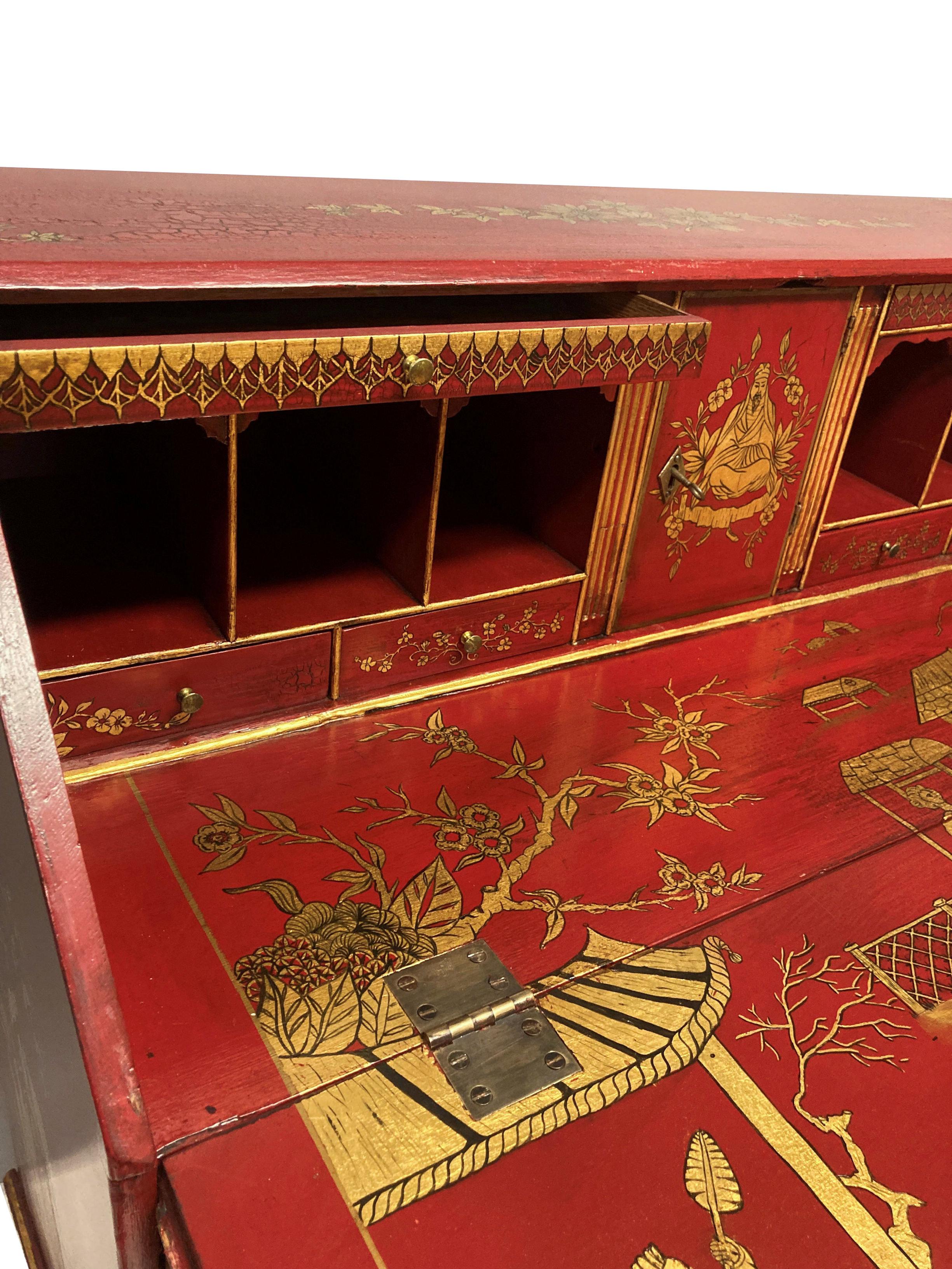 George III Scarlet Gilt Japanned Desk For Sale 3