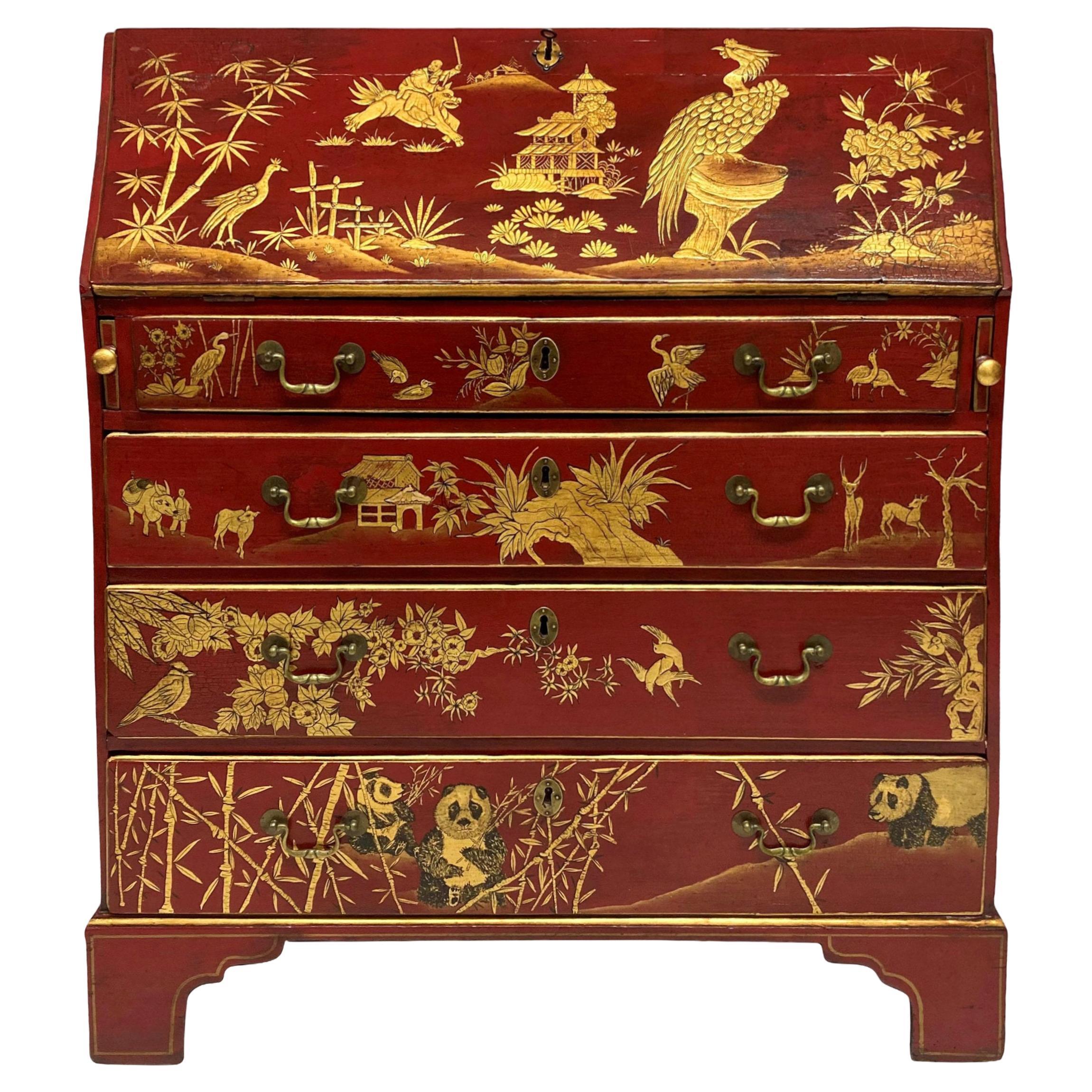 George III Scarlet Gilt Japanned Desk For Sale