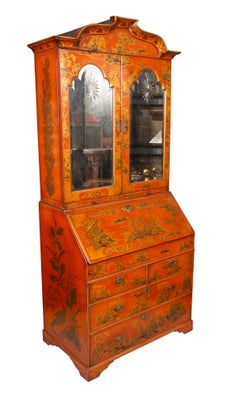 George III Scarlet Japanned Secretary Cabinet