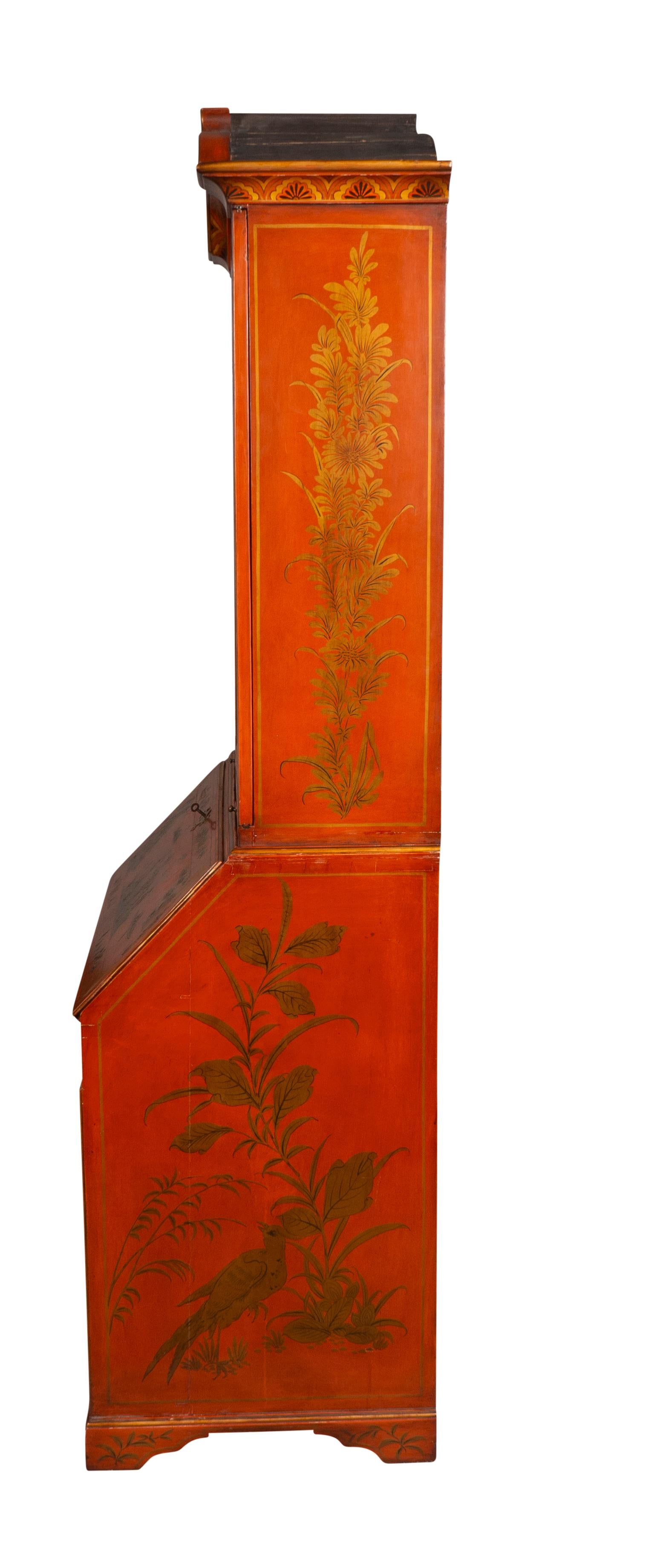 George III Scarlet Japanned Secretary Cabinet In Good Condition For Sale In Essex, MA