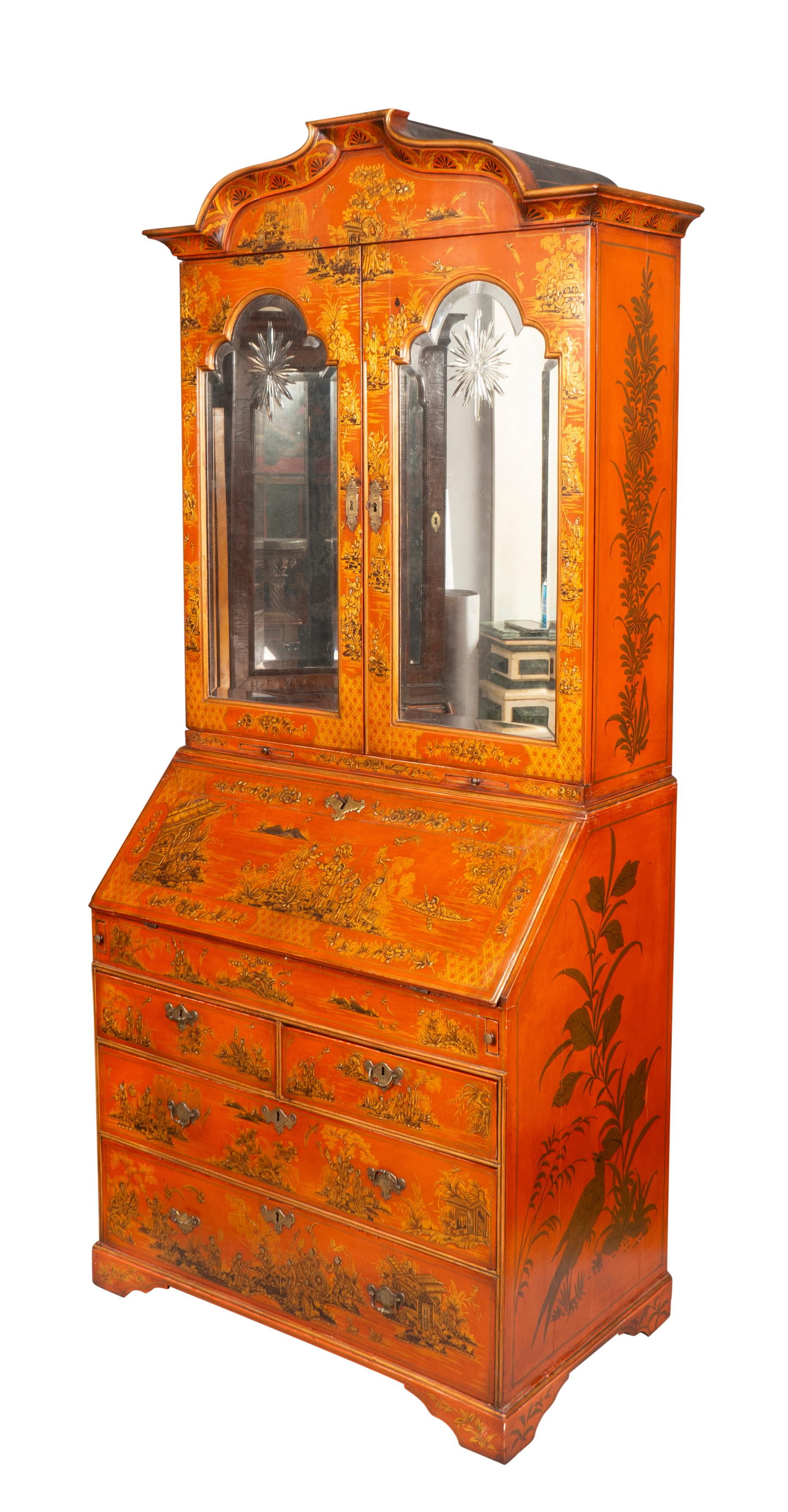 Mid-18th Century George III Scarlet Japanned Secretary Cabinet For Sale